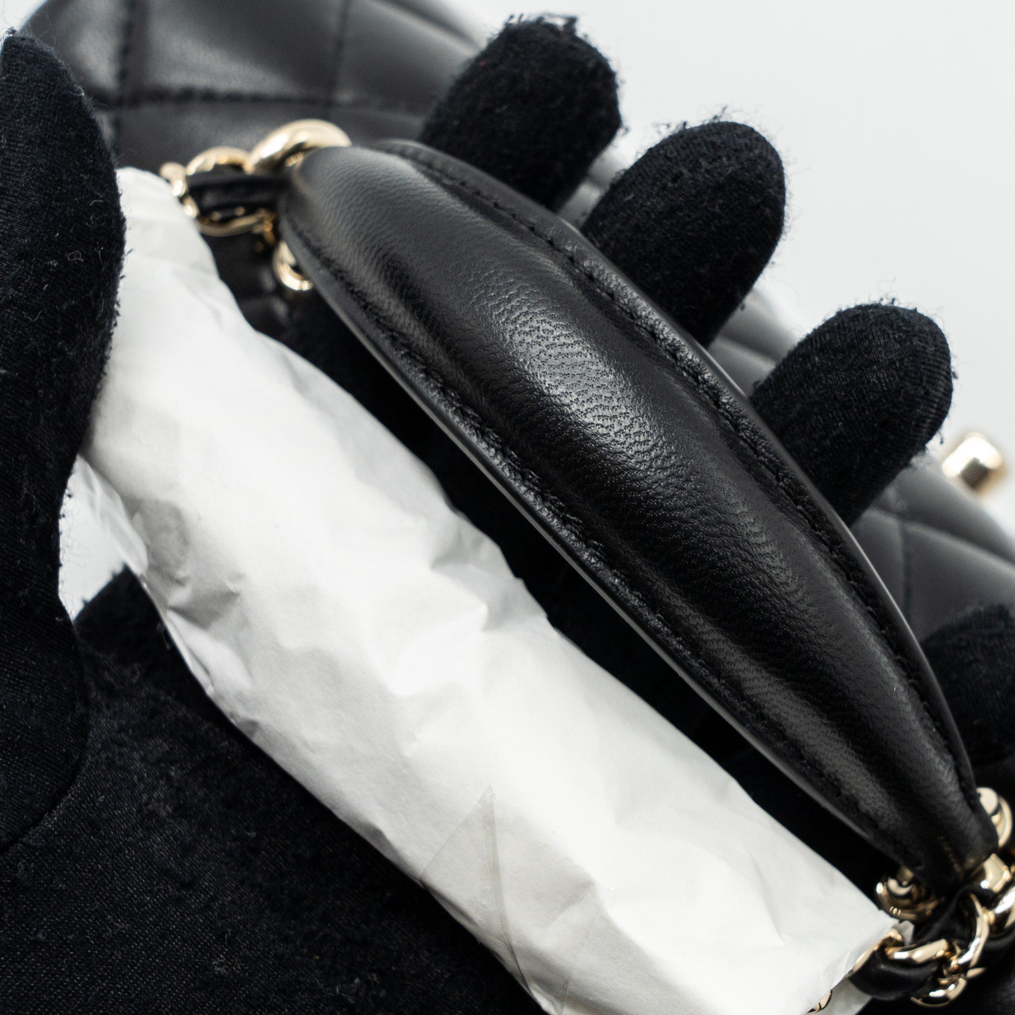 CHANEL TOP HANDLE MINI RECTANGULAR FLAP BAG LAMBSKIN BLACK LGHW (MICROCHIP )