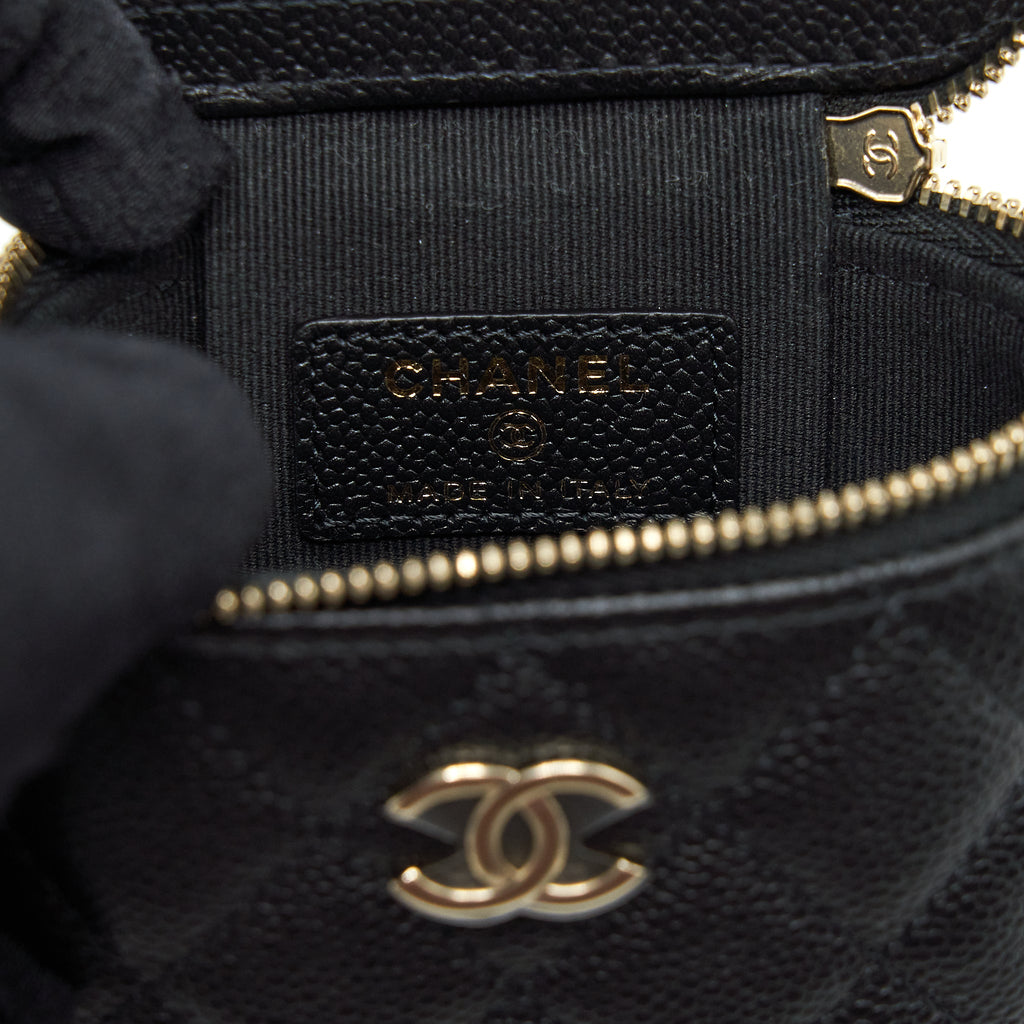 CHANEL 22P VERTICAL MINI VANITY WITH CC LOGO CHAIN CAVIAR BLACK LGHW