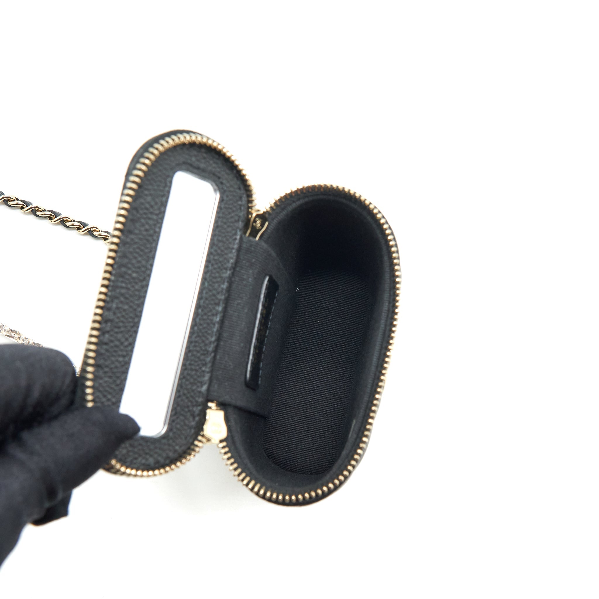 CHANEL 22P VERTICAL MINI VANITY WITH CC LOGO CHAIN CAVIAR BLACK LGHW