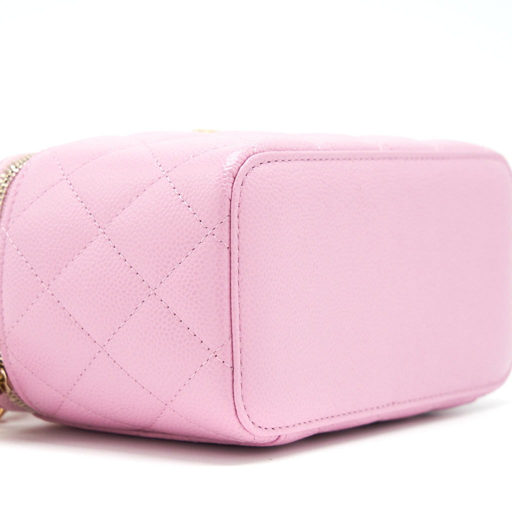 CHANEL 22S LETTER TOP HANDLE LONG VANITY WITH CHAIN CAVIAR NH622 PINK GHW