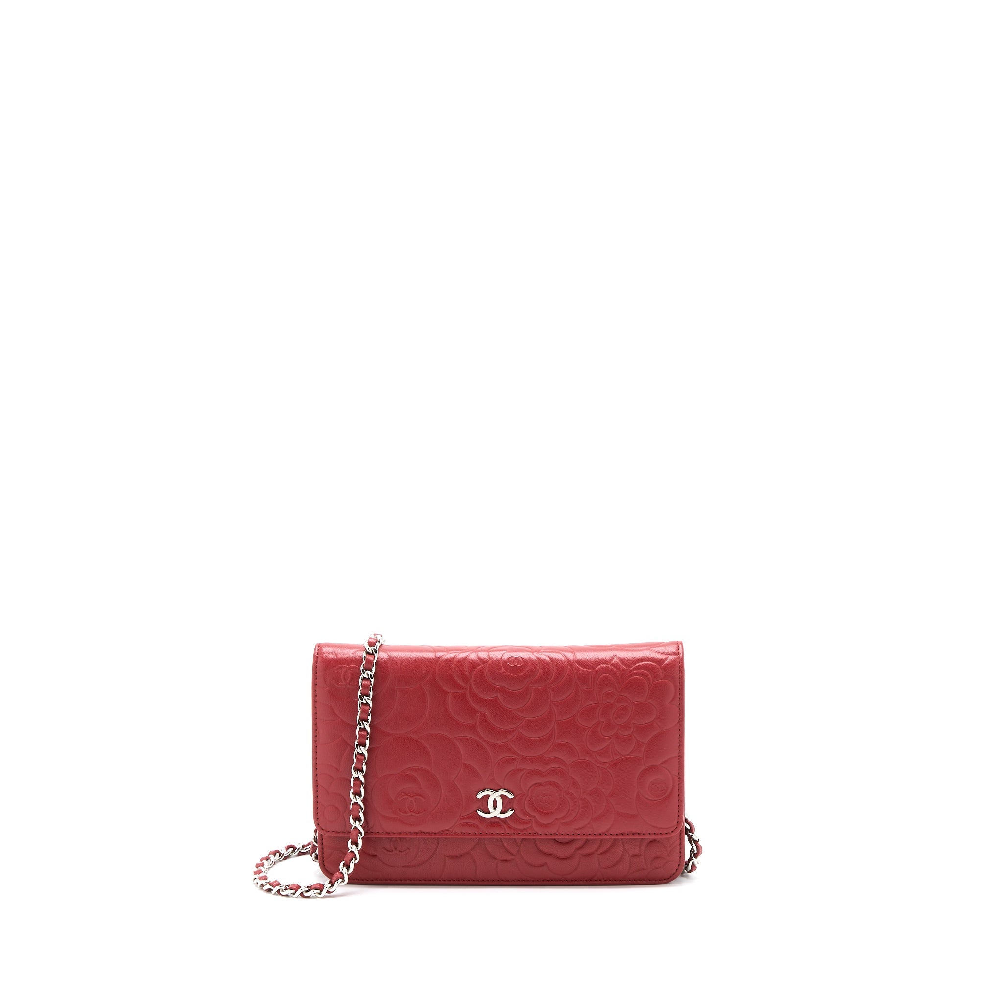 CHANEL CAMELLIA WALLET ON CHAIN LAMBSKIN RED SHW
