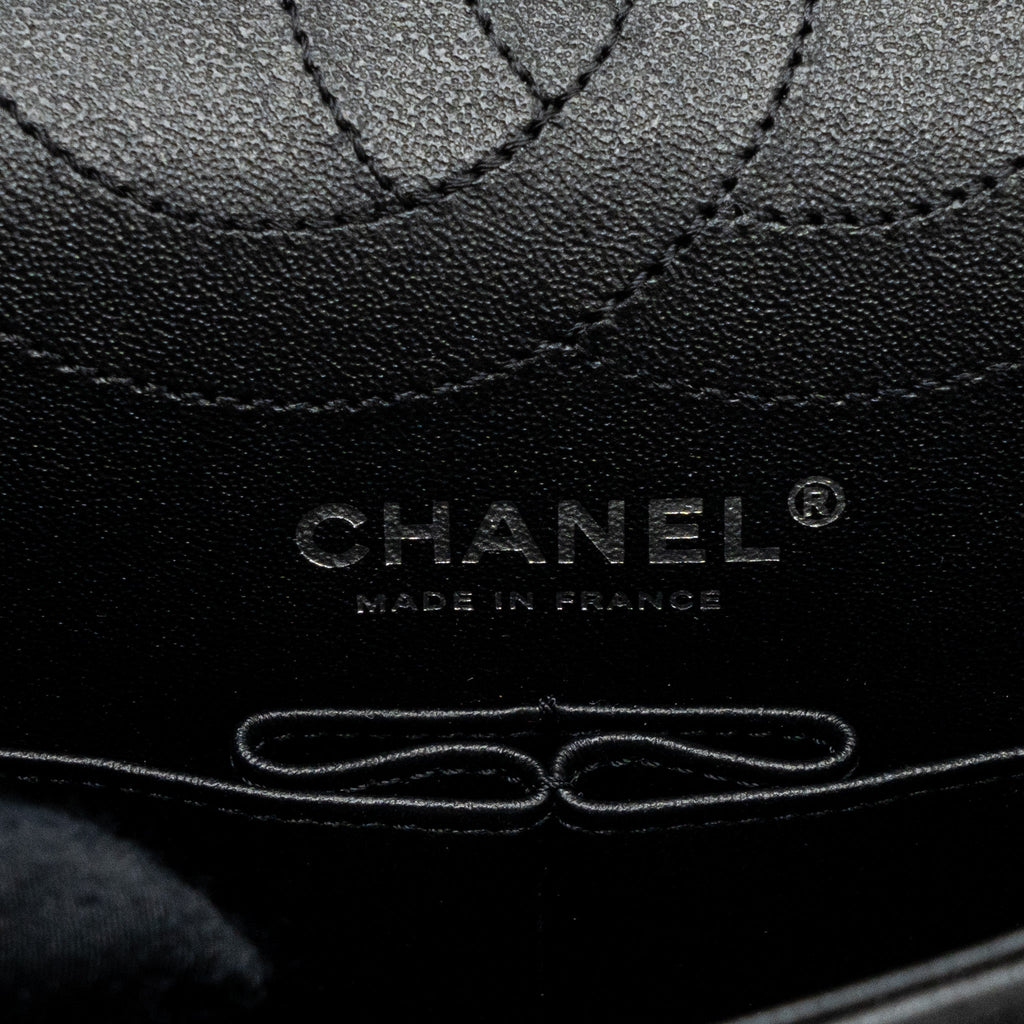 CHANEL SMALL 2.55 225 REISSUE FLAP BAG AGED CALFSKIN BLACK WITH BLACK HARDWARE (MICROCHIP)