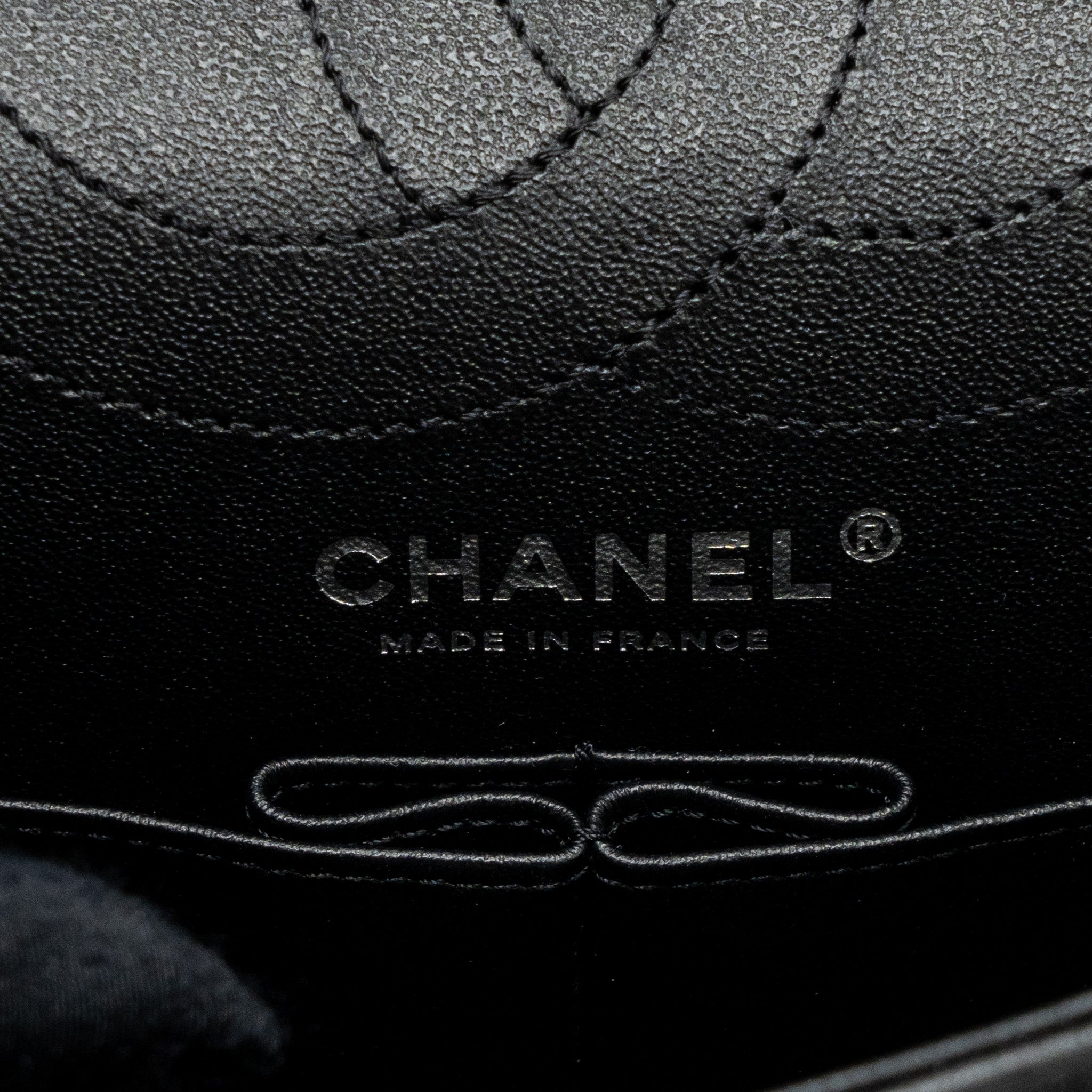 CHANEL SMALL 2.55 225 REISSUE FLAP BAG AGED CALFSKIN BLACK WITH BLACK HARDWARE (MICROCHIP)