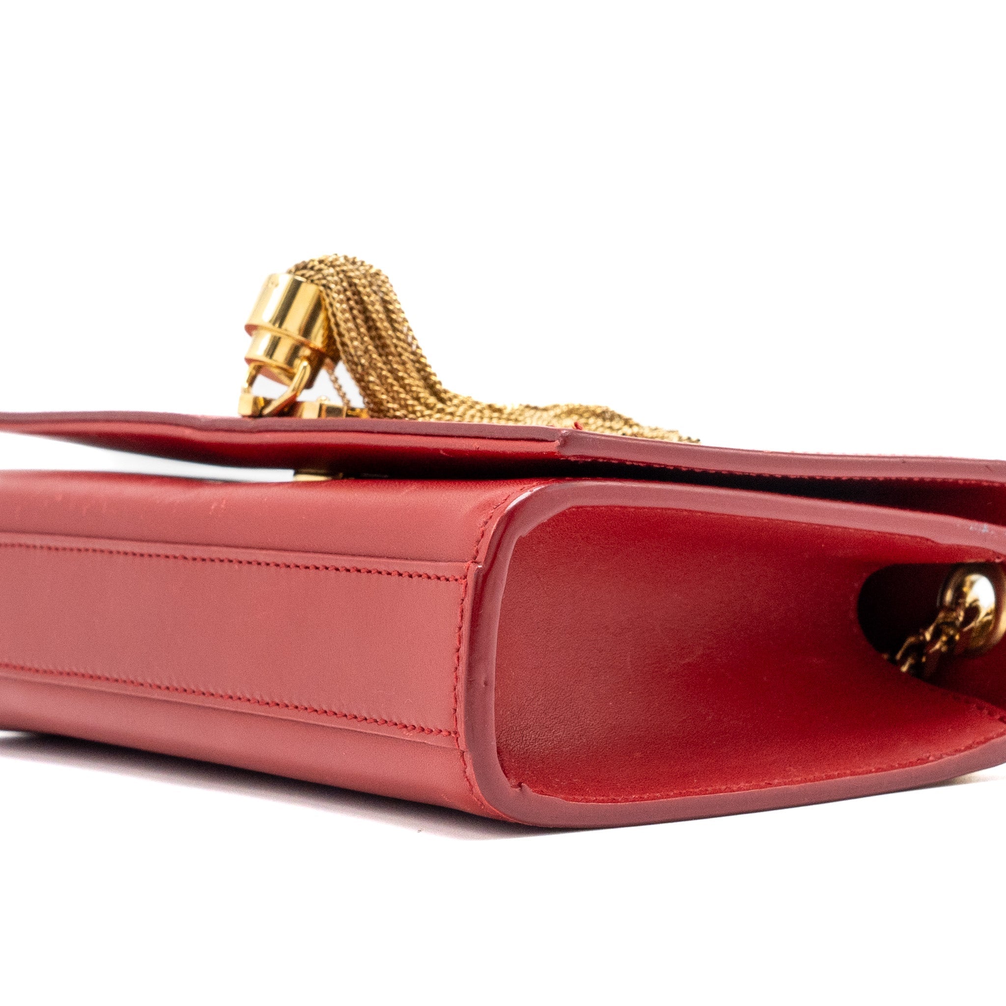 SAINT LAURENT/YSL SMALL KATE BAG TASSEL CALFSKIN RED GHW