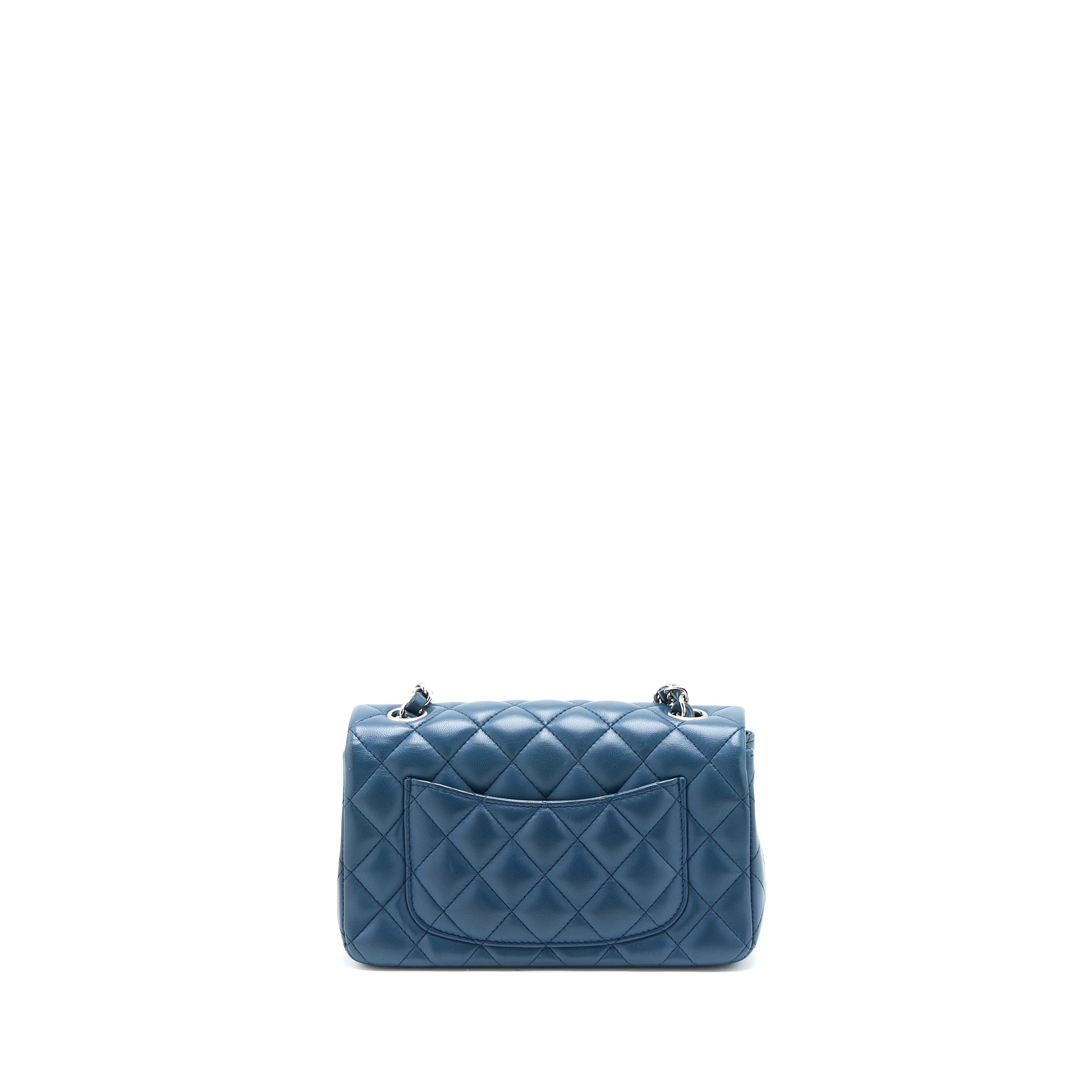 CHANEL MINI RECTANGULAR FLAP BAG LAMBSKIN BLUE SHW