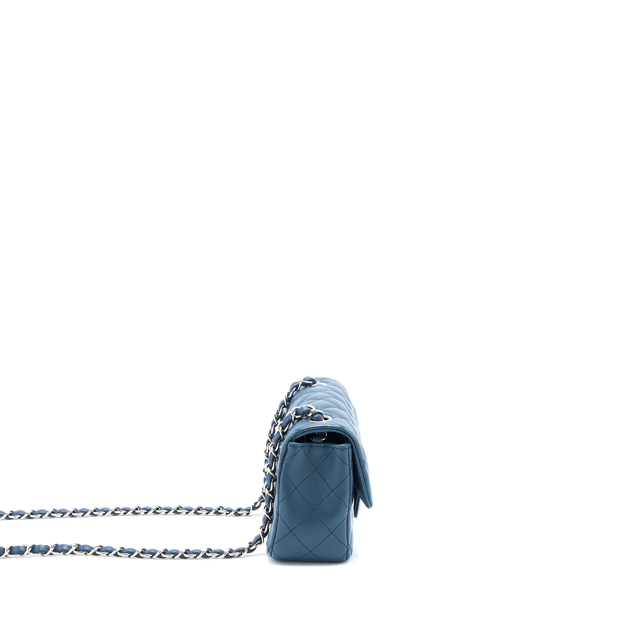 CHANEL MINI RECTANGULAR FLAP BAG LAMBSKIN BLUE SHW