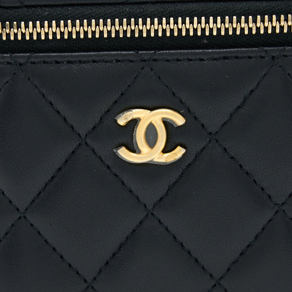 CHANEL PEARL CRUSH MINI VANITY WITH CHAIN LAMBSKIN BLACK GHW (MICROCHIP)