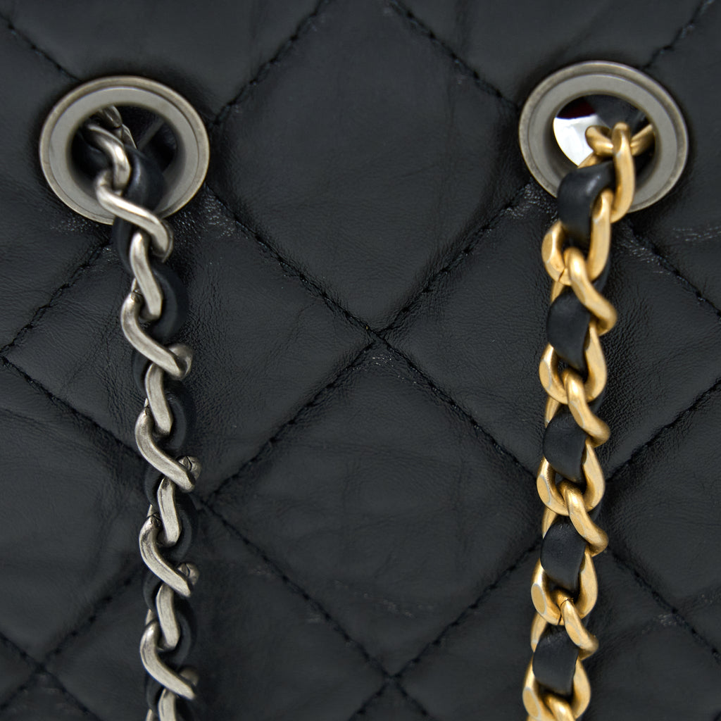 CHANEL SMALL GABRIELLE BACKPACK AGED CALFSKIN BLACK MULTICOLOR HARDWARE (MICROCHIP)