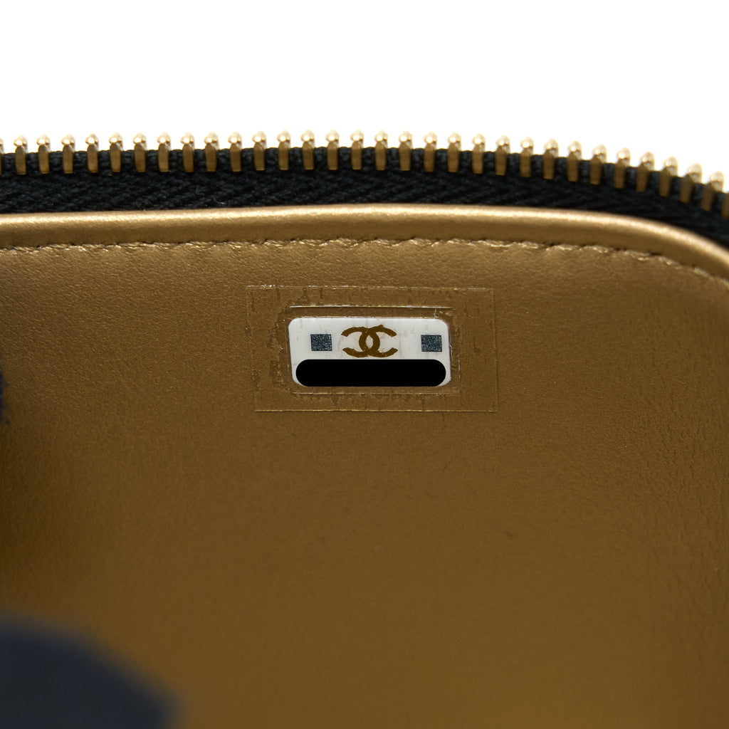 CHANEL PEARL CRUSH MINI VANITY WITH CHAIN LAMBSKIN BLACK GHW (MICROCHIP)