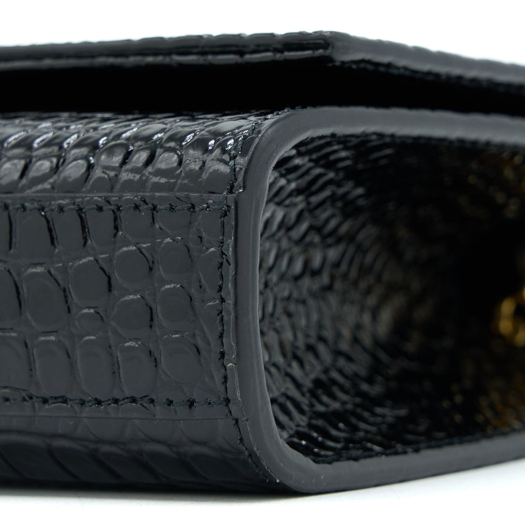 SAINT LAURENT KATE BAG CROC EMBOSSED CALFSKIN BLACK GHW