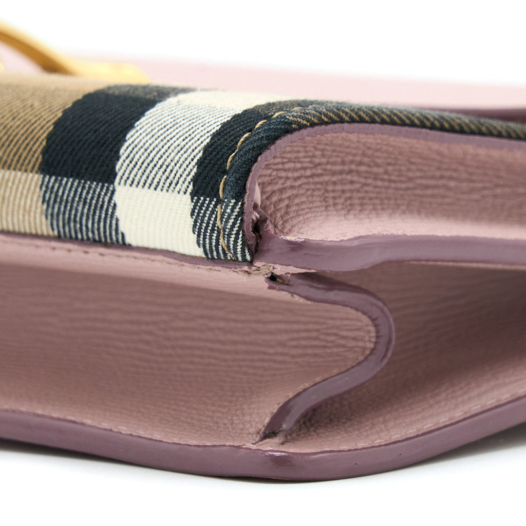 BURBERRY SMALL LEATHER AND HOUSE CHECK CROSSBODY BAG PALE ORCHID