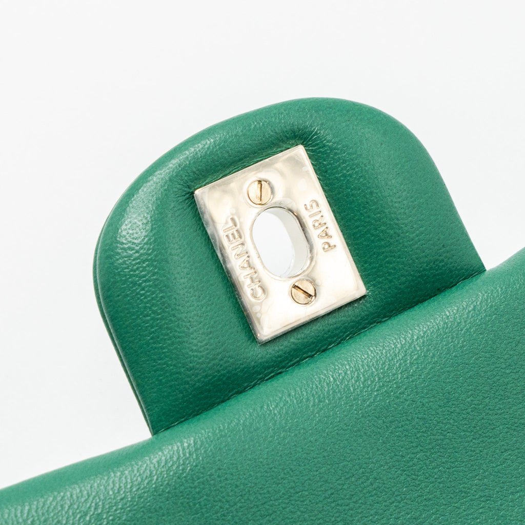 CHANEL TOP HANDLE MINI FLAP BAG WITH CHAIN LAMBSKIN GREEN LGHW (MICROCHIP)
