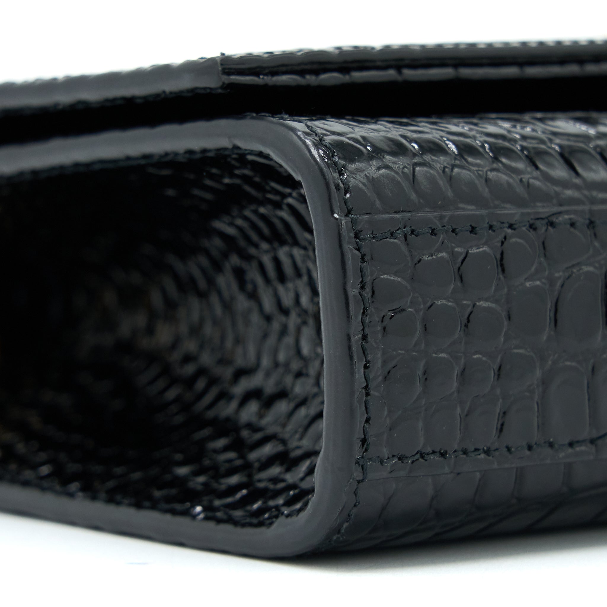 SAINT LAURENT KATE BAG CROC EMBOSSED CALFSKIN BLACK GHW