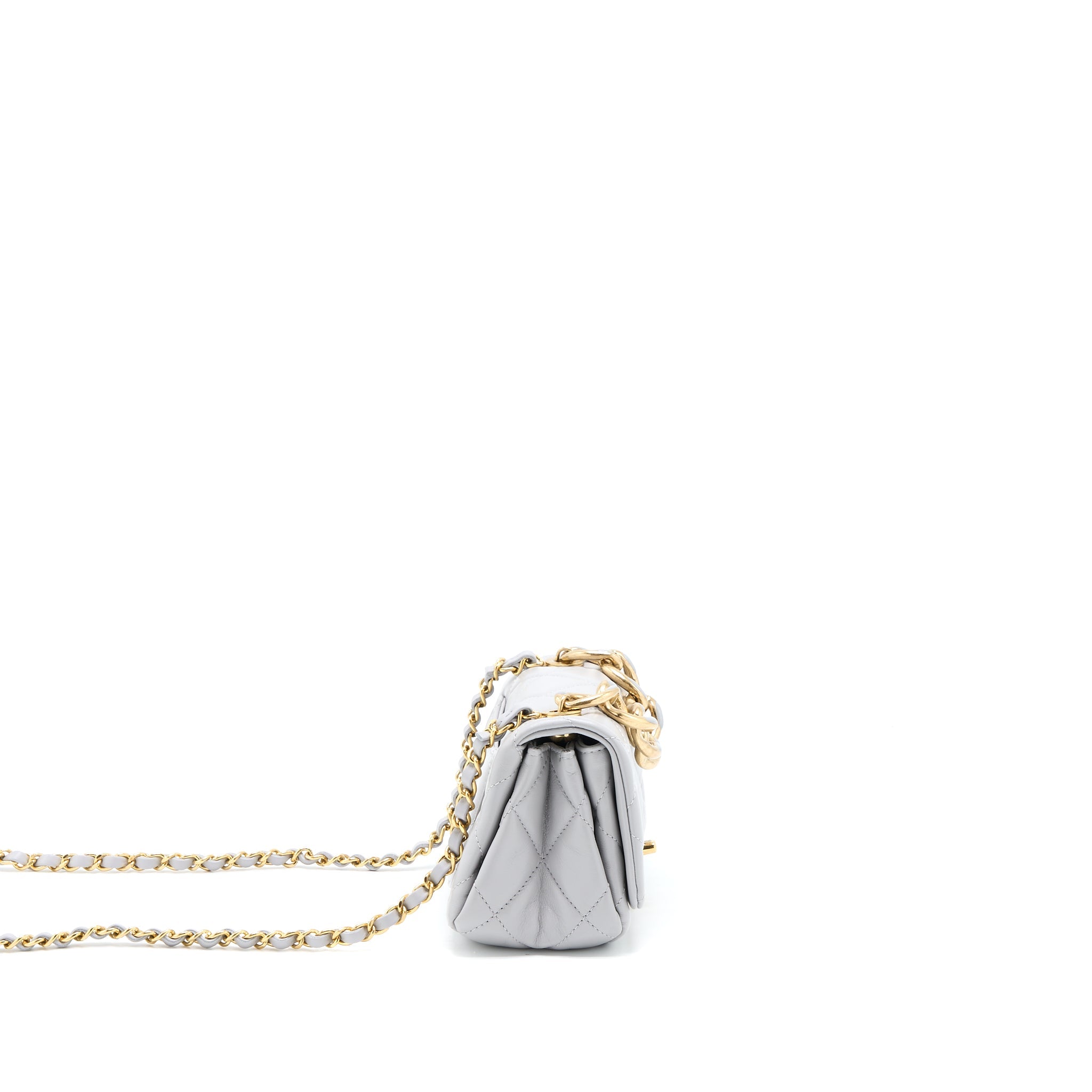 CHANEL QUILTED MINI FLAP BAG LAMBSKIN LIGHT GREY GHW (MICROCHIP)