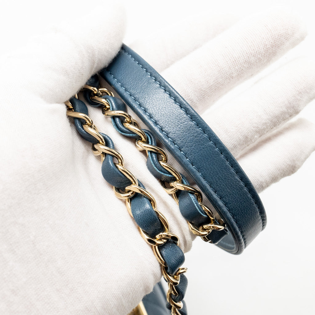 CHANEL SMALL TRENDY CC FLAP BAG LAMBSKIN BLUE LGHW