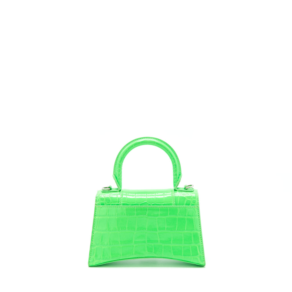 BALENCIAGA HOURGLASS XS CROC EMBOSSED CALFSKIN GREEN SHW