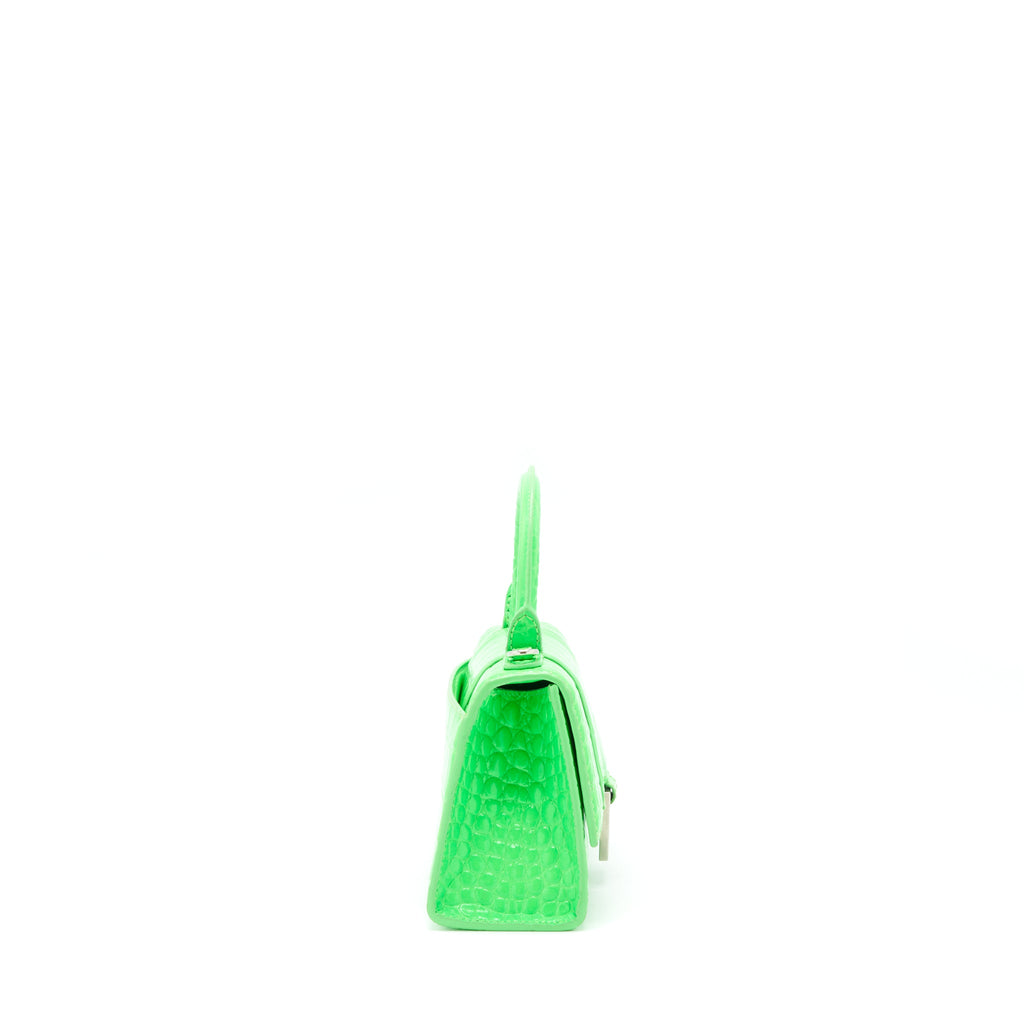 BALENCIAGA HOURGLASS XS CROC EMBOSSED CALFSKIN GREEN SHW