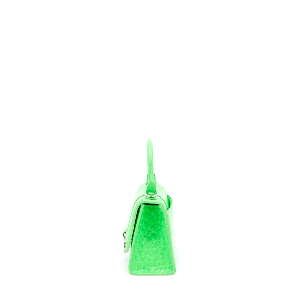 BALENCIAGA HOURGLASS XS CROC EMBOSSED CALFSKIN GREEN SHW