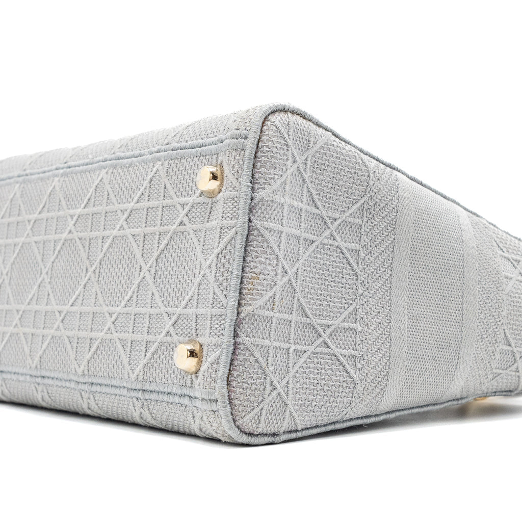 DIOR MEDIUM LADY D-LITE BAG CANNAGE EMBROIDERY GREY LGHW