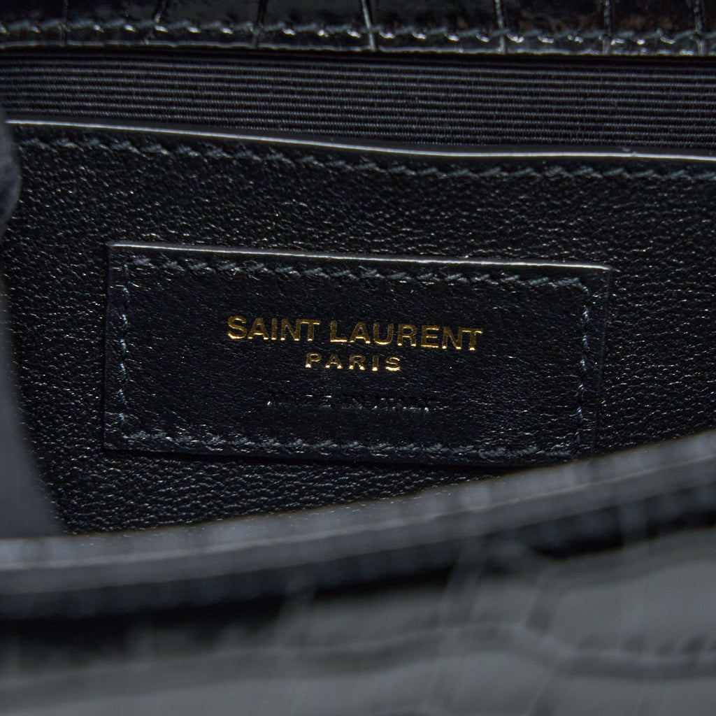 SAINT LAURENT KATE BAG CROC EMBOSSED CALFSKIN BLACK GHW