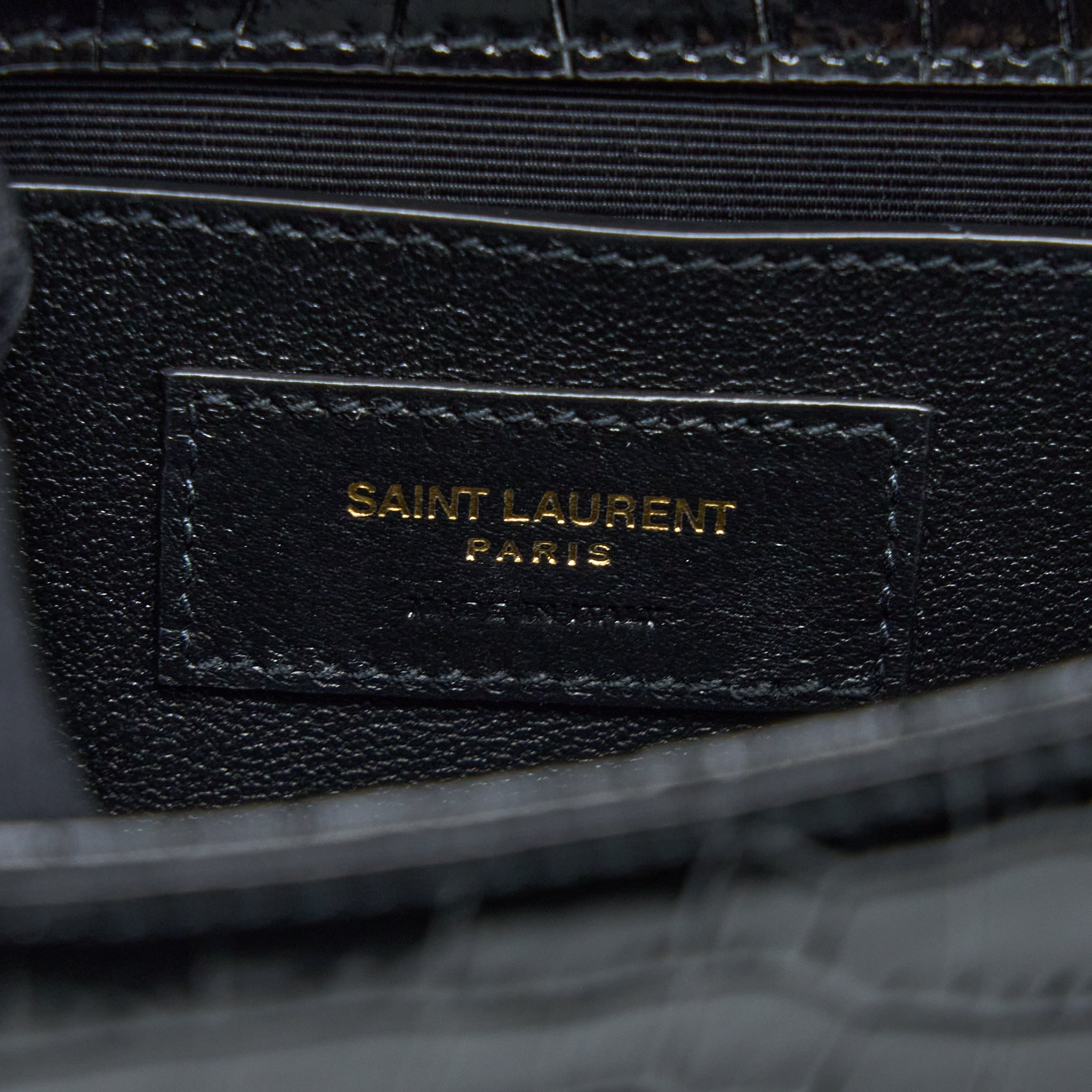 SAINT LAURENT KATE BAG CROC EMBOSSED CALFSKIN BLACK GHW