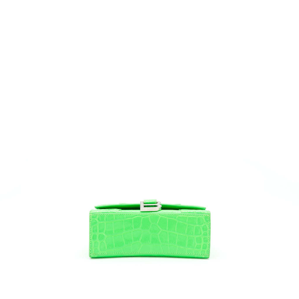 BALENCIAGA HOURGLASS XS CROC EMBOSSED CALFSKIN GREEN SHW