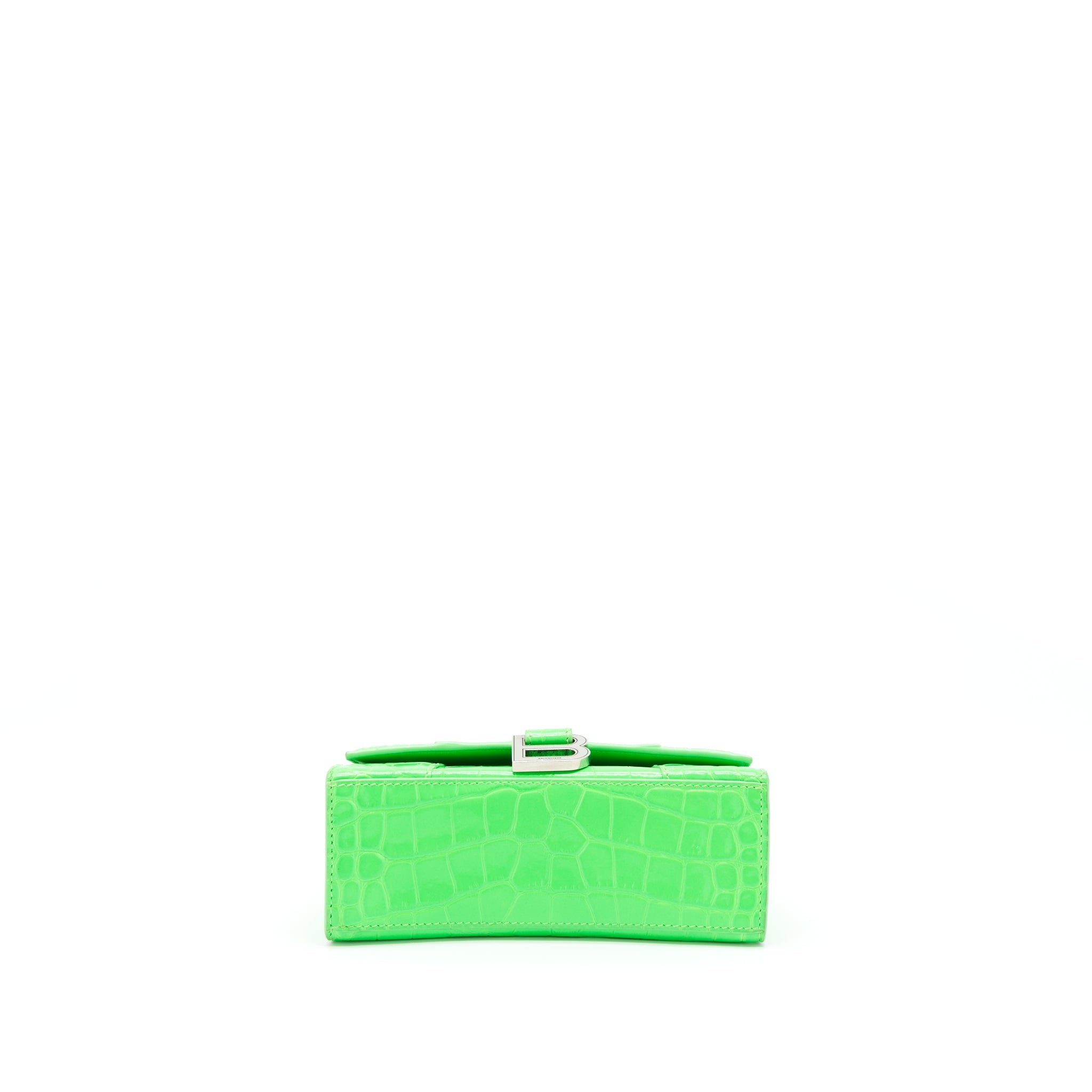 BALENCIAGA HOURGLASS XS CROC EMBOSSED CALFSKIN GREEN SHW