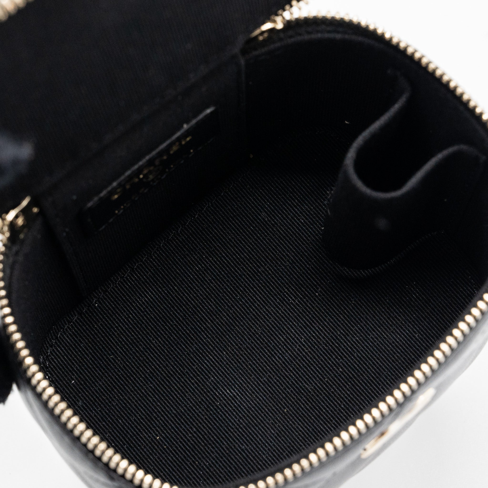 CHANEL TOP HANDLE MINI VANITY CASE WITH CHAINS LAMBSKIN BLACK LGHW