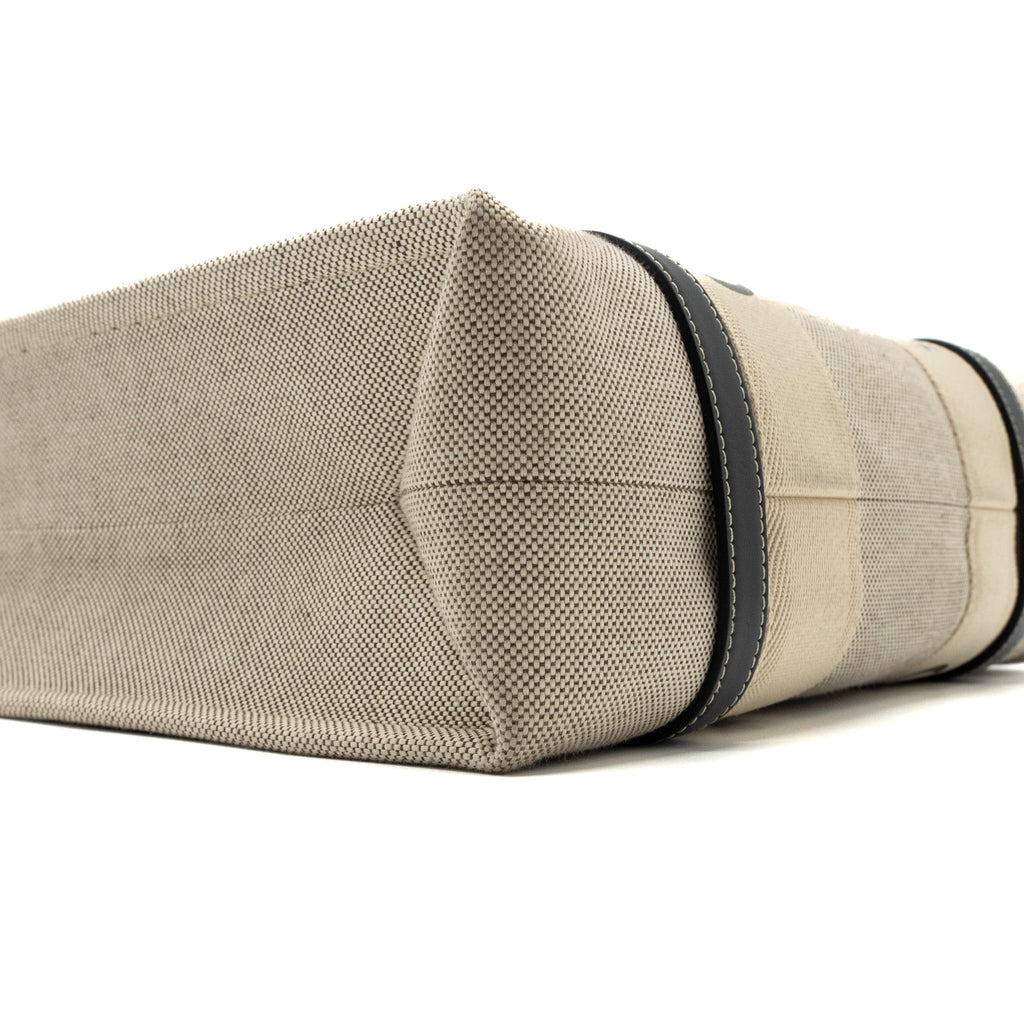 CHLOE MEDIUM WOODY TOTE BAG CANVAS/CALFSKIN WHITE/BLUE