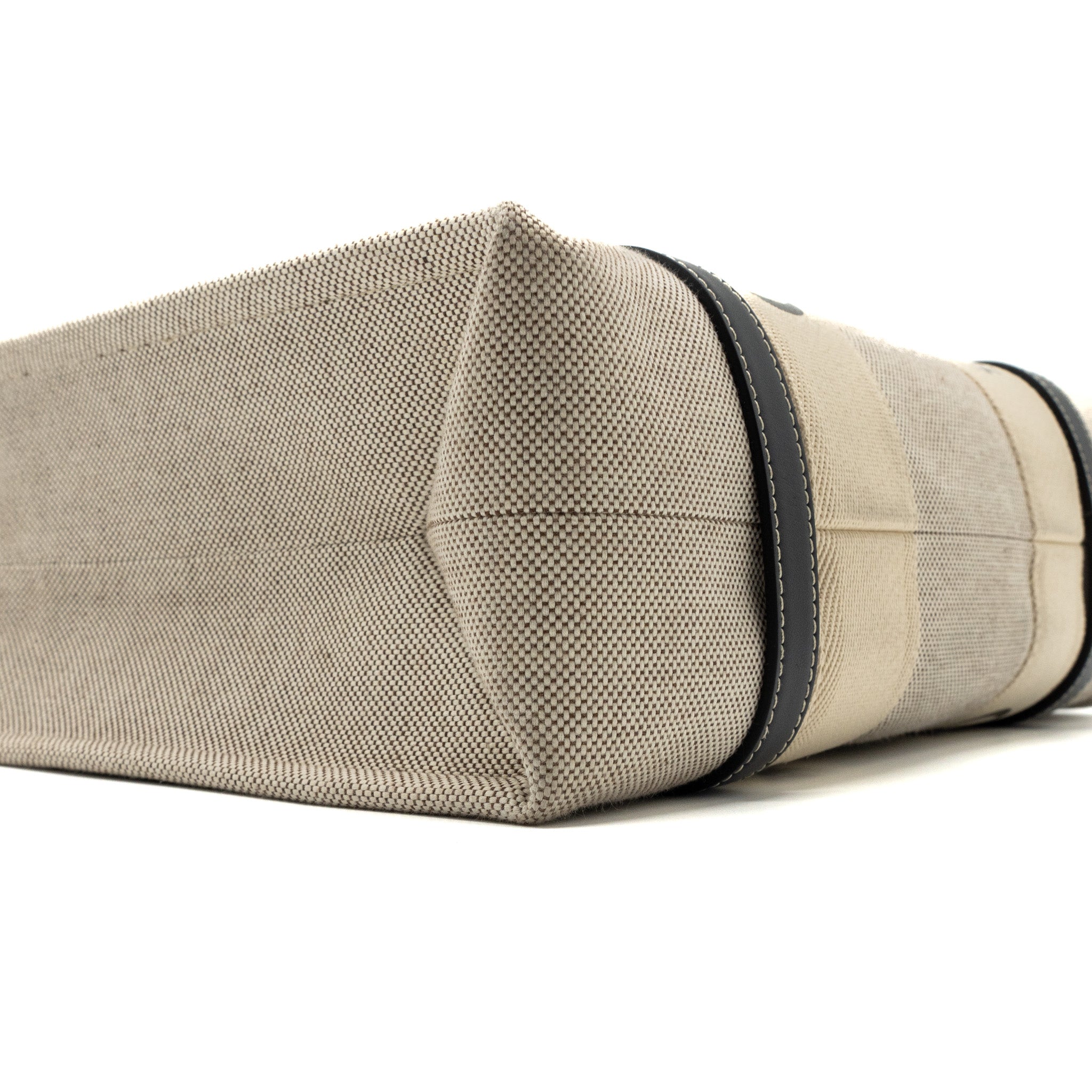 CHLOE MEDIUM WOODY TOTE BAG CANVAS/CALFSKIN WHITE/BLUE