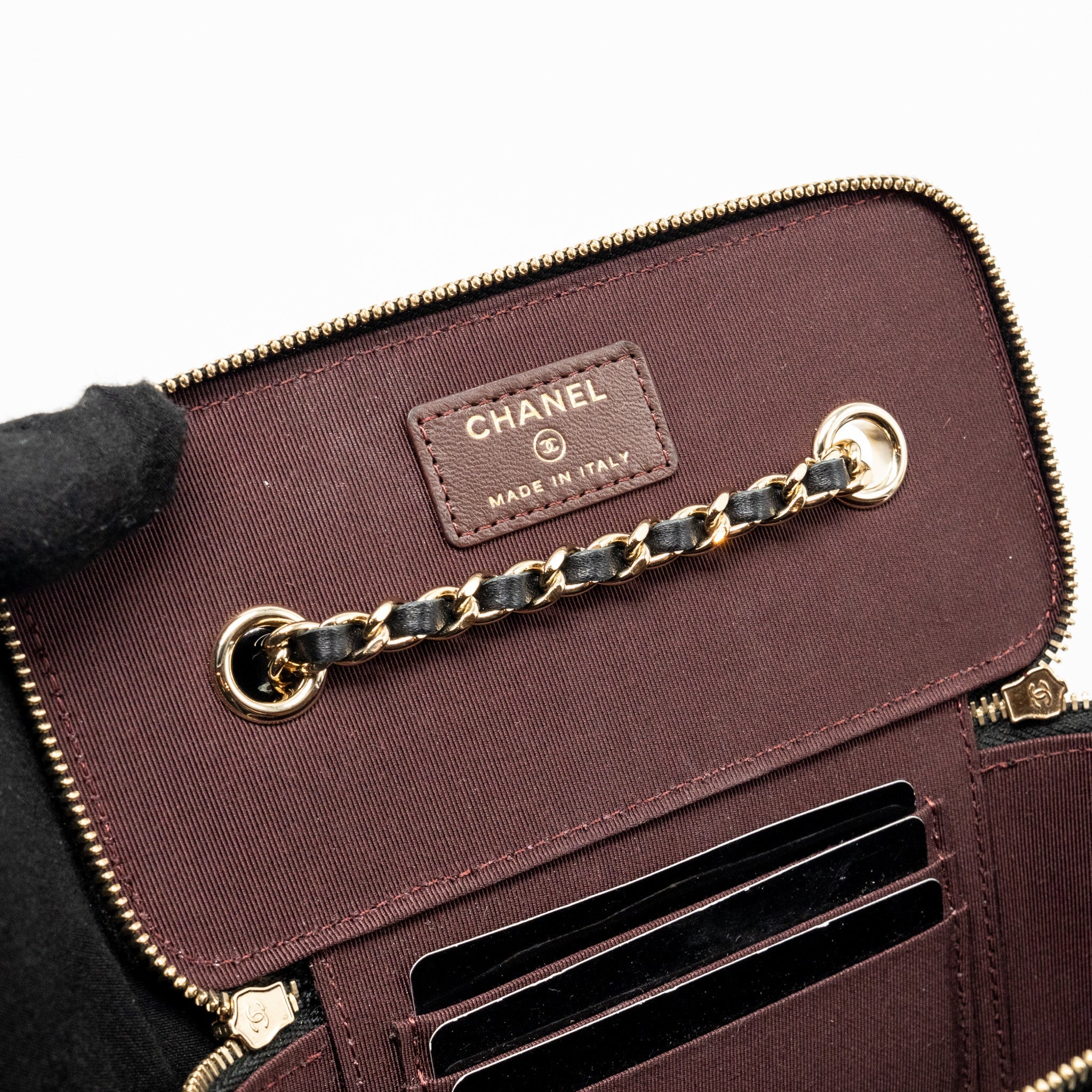 CHANEL LONG VANITY CASE WITH CHAIN LAMBSKIN BLACK LGHW