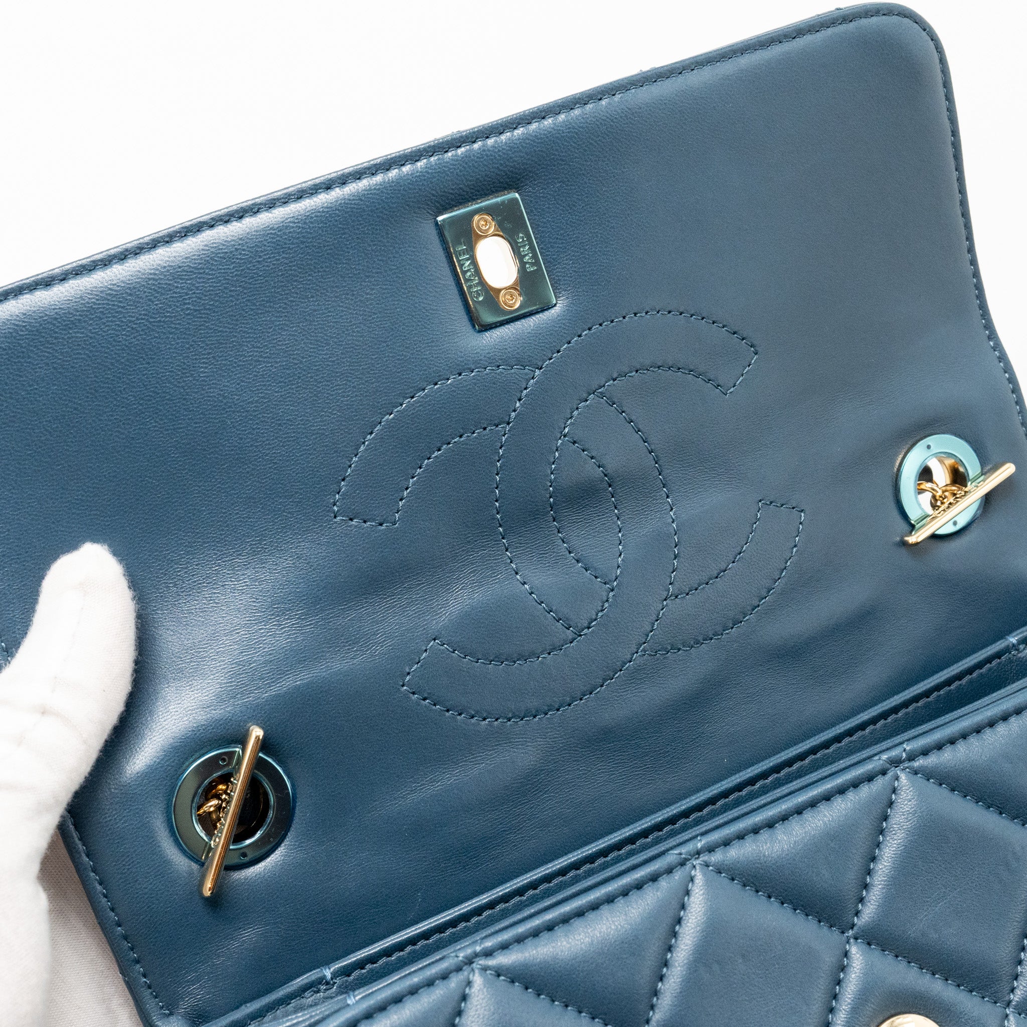CHANEL SMALL TRENDY CC FLAP BAG LAMBSKIN BLUE LGHW