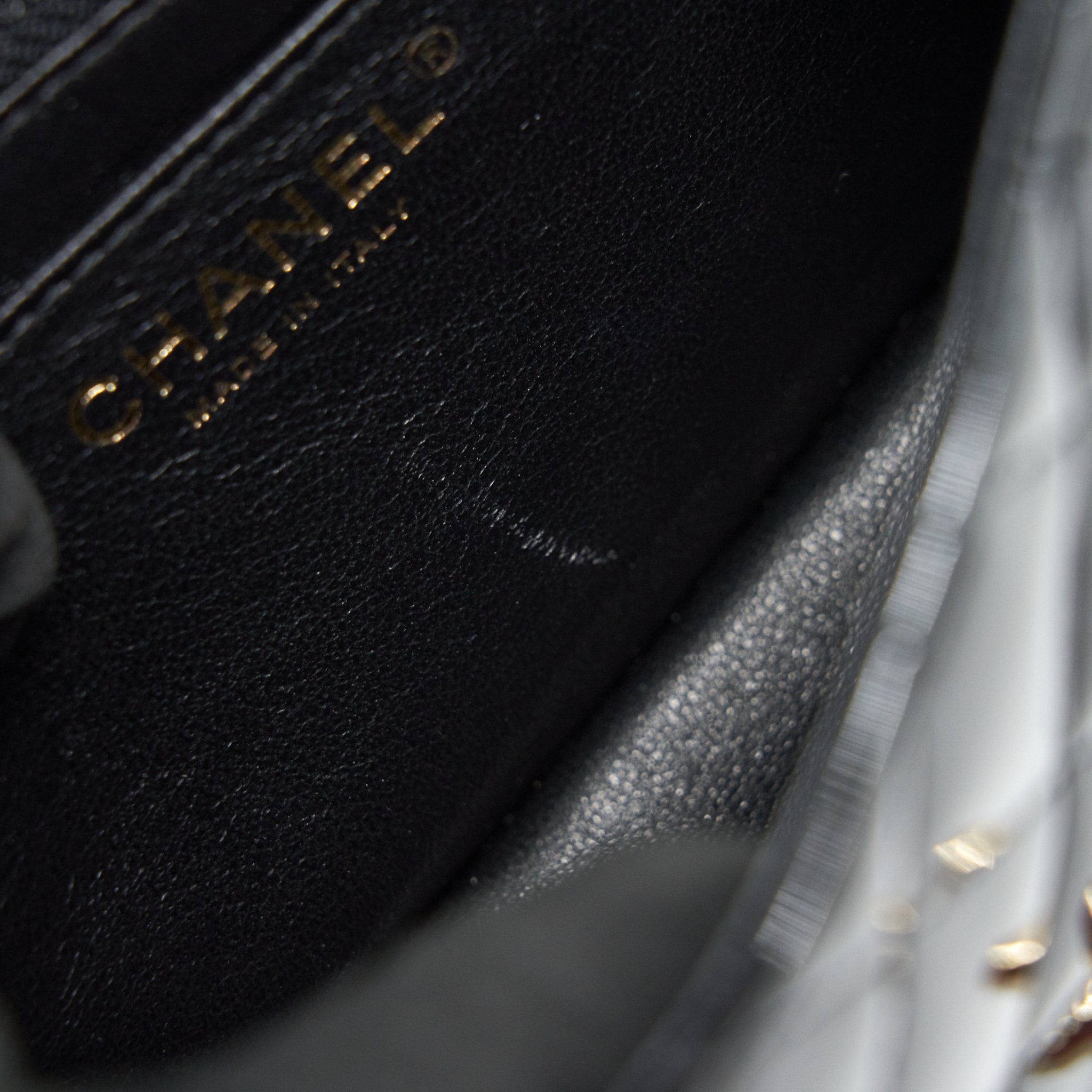 CHANEL MINI SQUARE FLAP BAG QUILTED PATENT LEATHER BLACK GHW