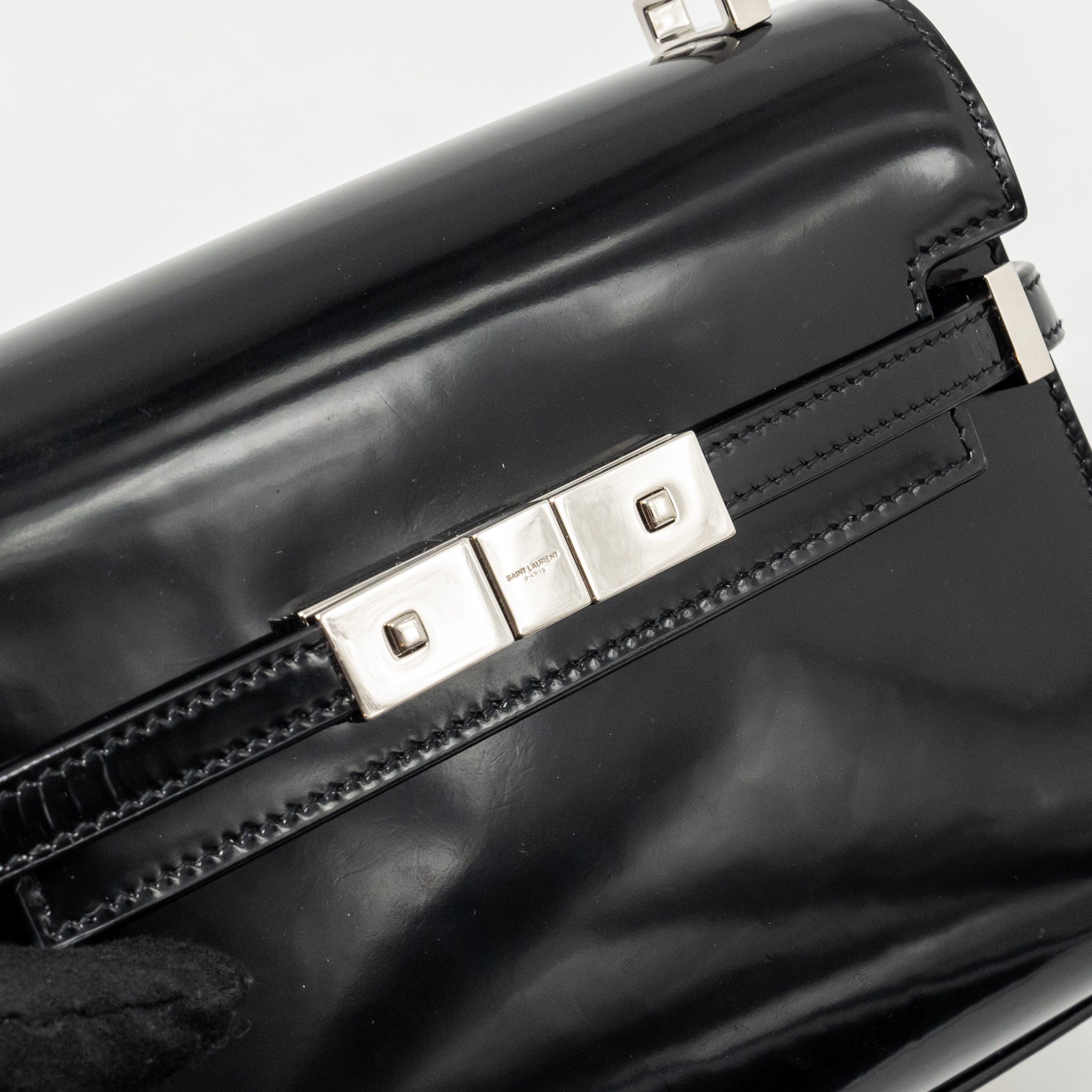 SAINT LAURENT MINI MANHATTAN SHOULDER BAG SHINY CALFSKIN BLACK SHW