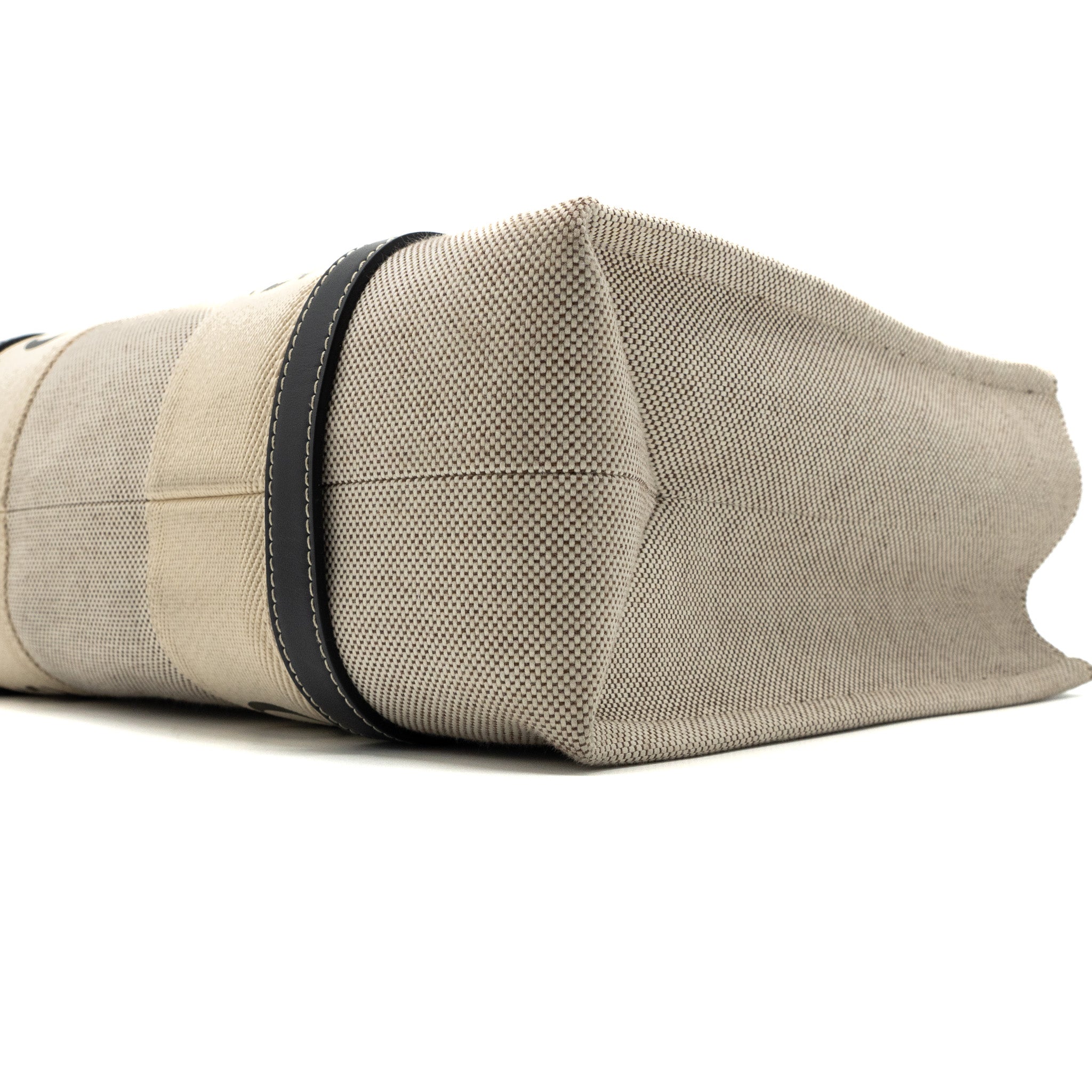 CHLOE MEDIUM WOODY TOTE BAG CANVAS/CALFSKIN WHITE/BLUE