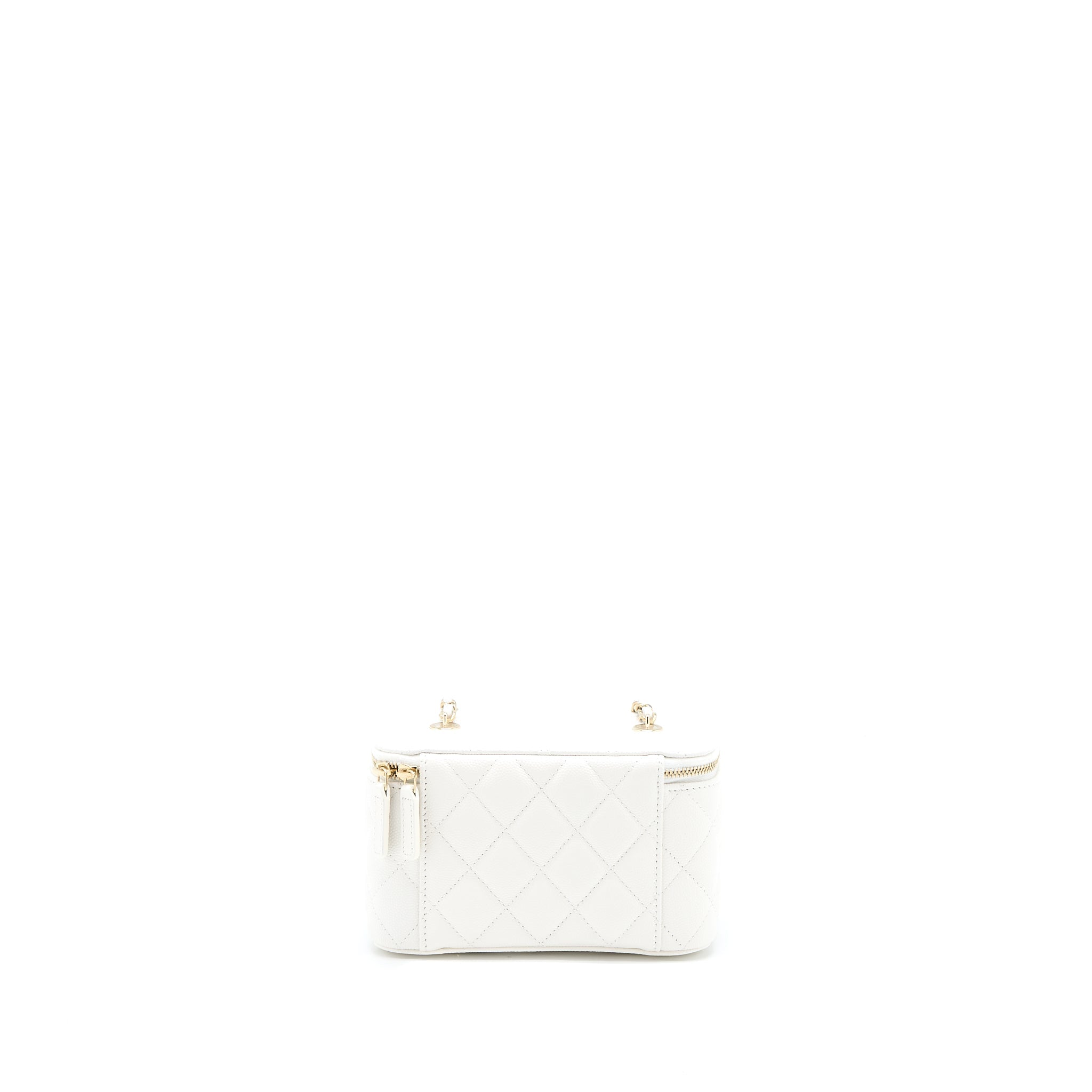 CHANEL LONG VANITY WITH CHAIN CAVIAR WHITE LGHW (MICROCHIP)