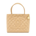 CHANEL VINTAGE MEDALLION TOTE BAG CAVIAR BEIGE GHW