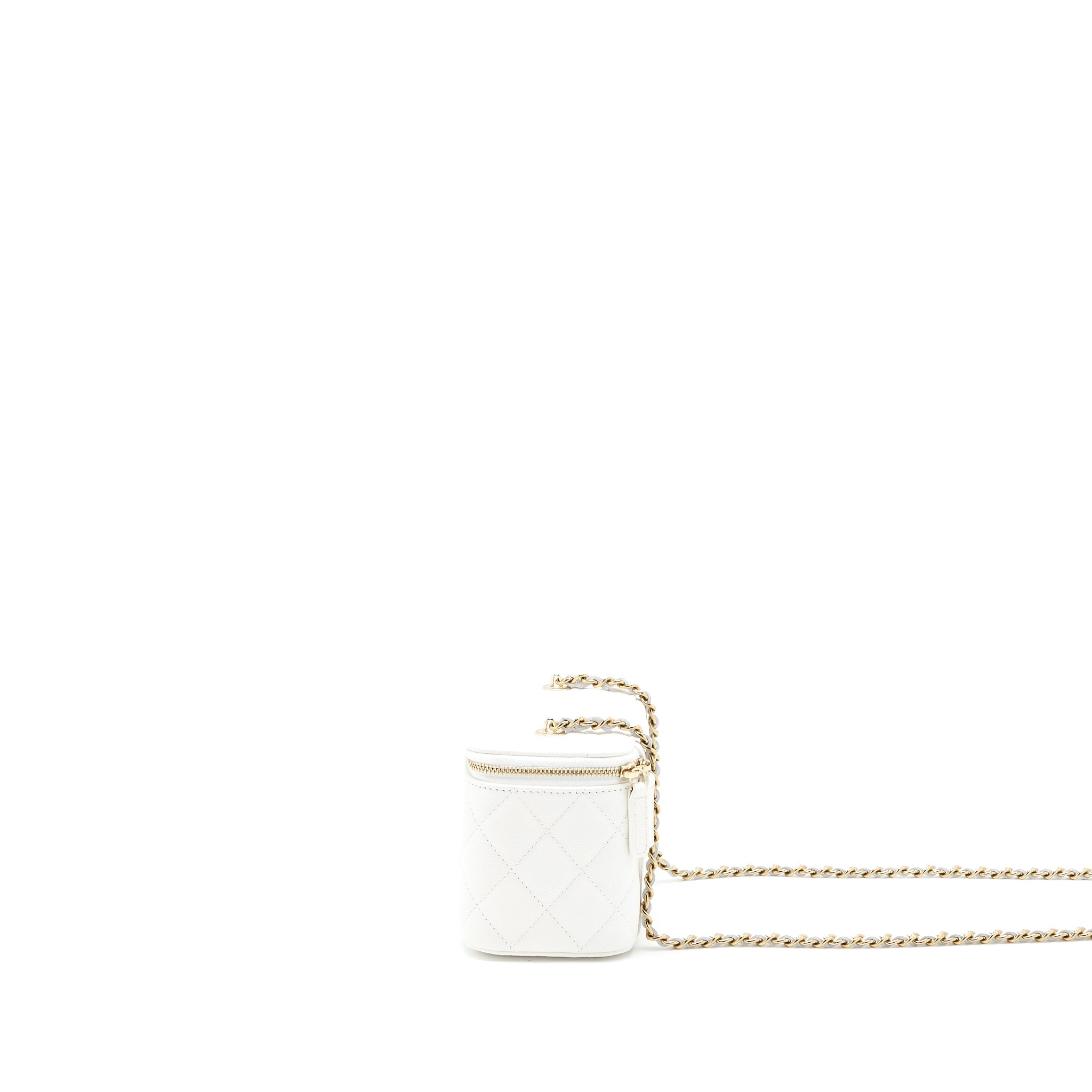 CHANEL LONG VANITY WITH CHAIN CAVIAR WHITE LGHW (MICROCHIP)