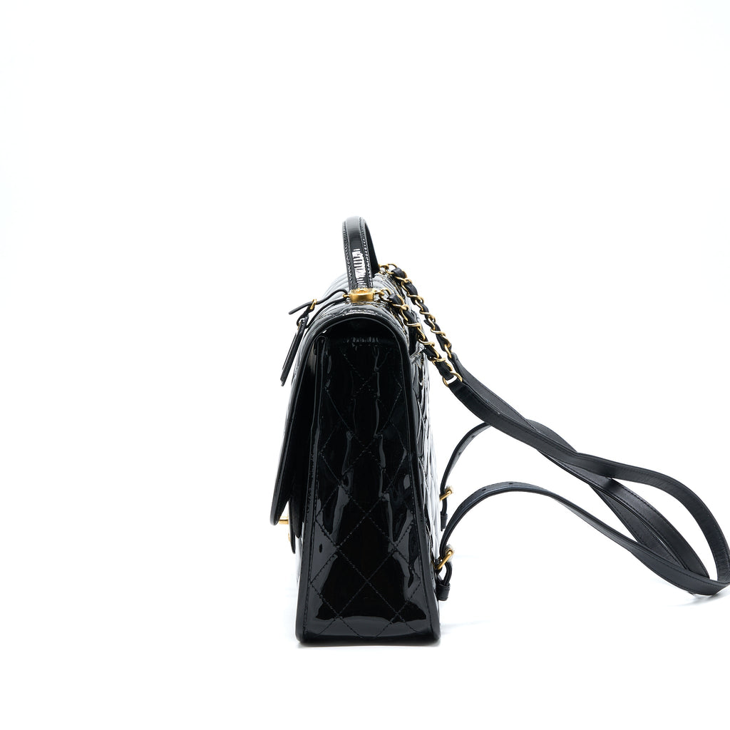 CHANEL 22K LARGE BACKPACK PATENT BLACK BRUSHED GHW (MICROCHIP)