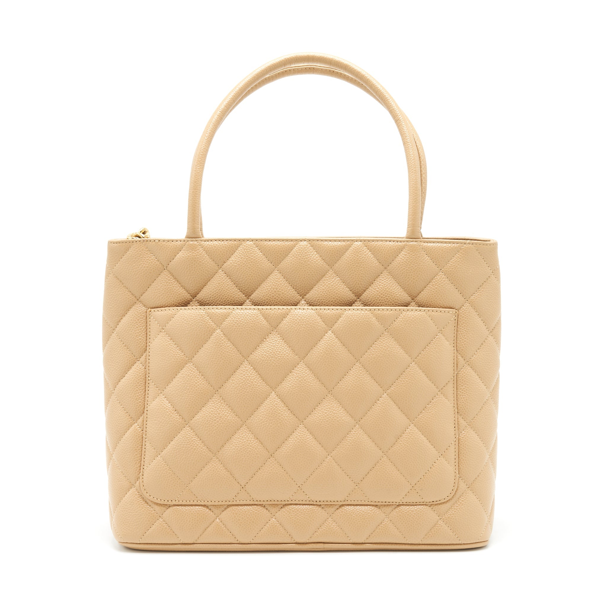 CHANEL VINTAGE MEDALLION TOTE BAG CAVIAR BEIGE GHW