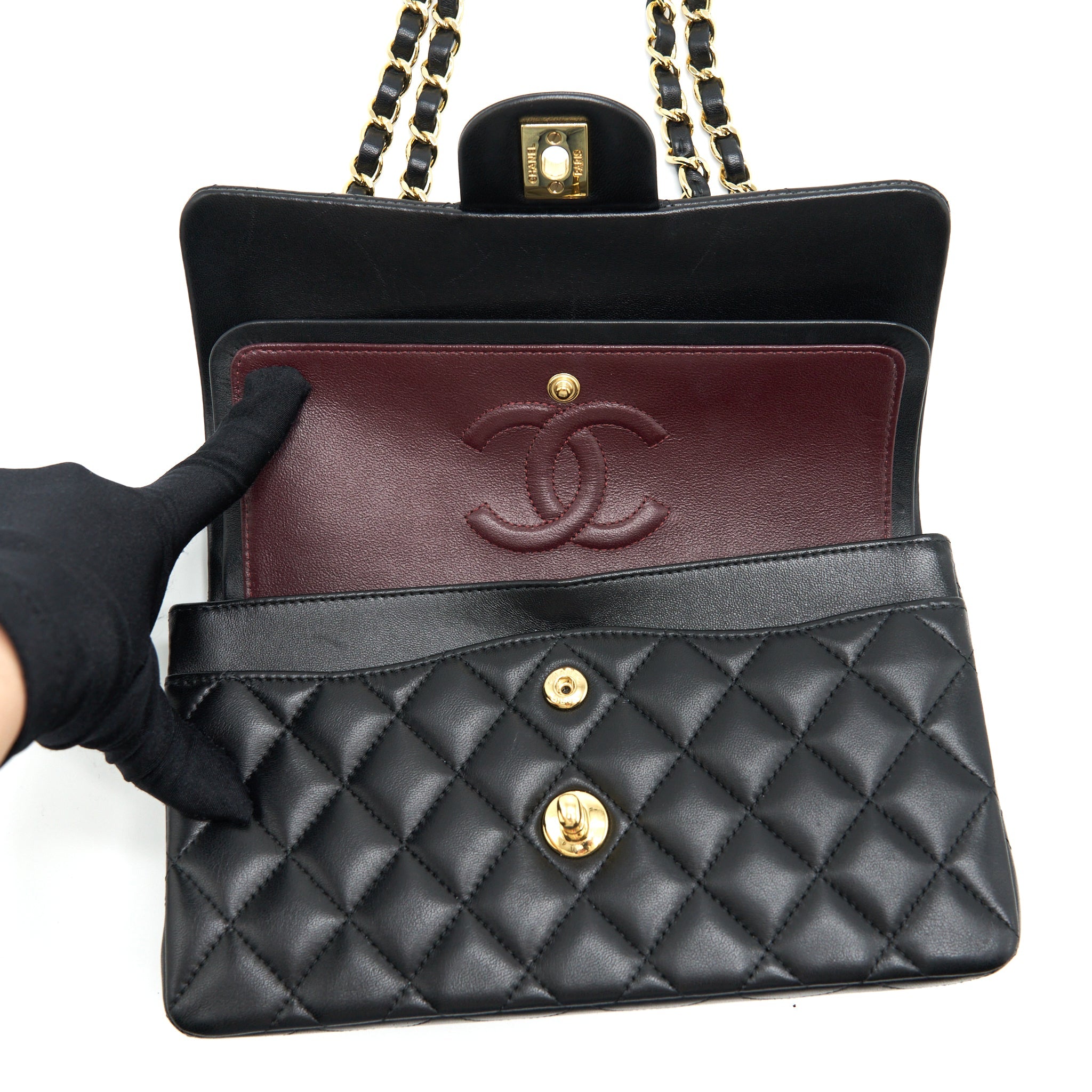 CHANEL SMALL CLASSIC DOUBLE FLAP BAG LAMBSKIN BLACK GHW