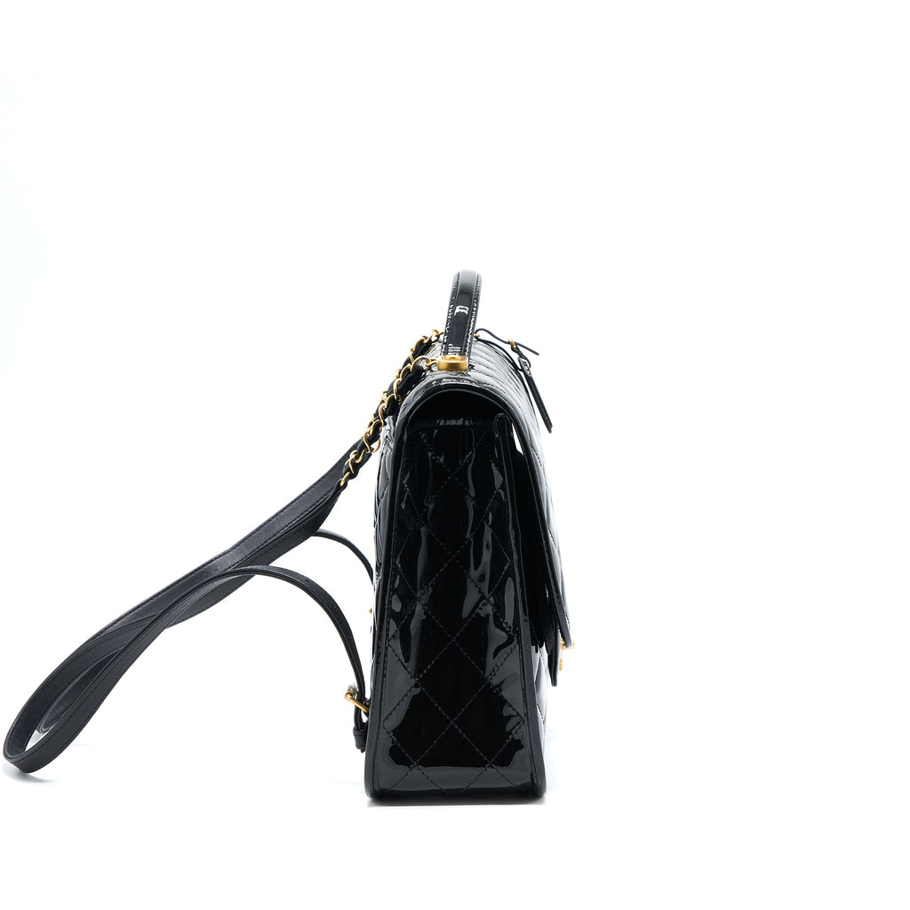 CHANEL 22K LARGE BACKPACK PATENT BLACK BRUSHED GHW (MICROCHIP)