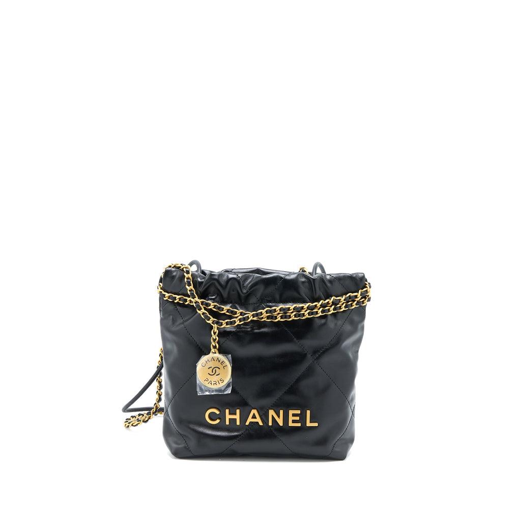 CHANEL 23S MINI 22 BAG AGED CALFSKIN BLACK BRUSHED GHW (MICROCHIP)