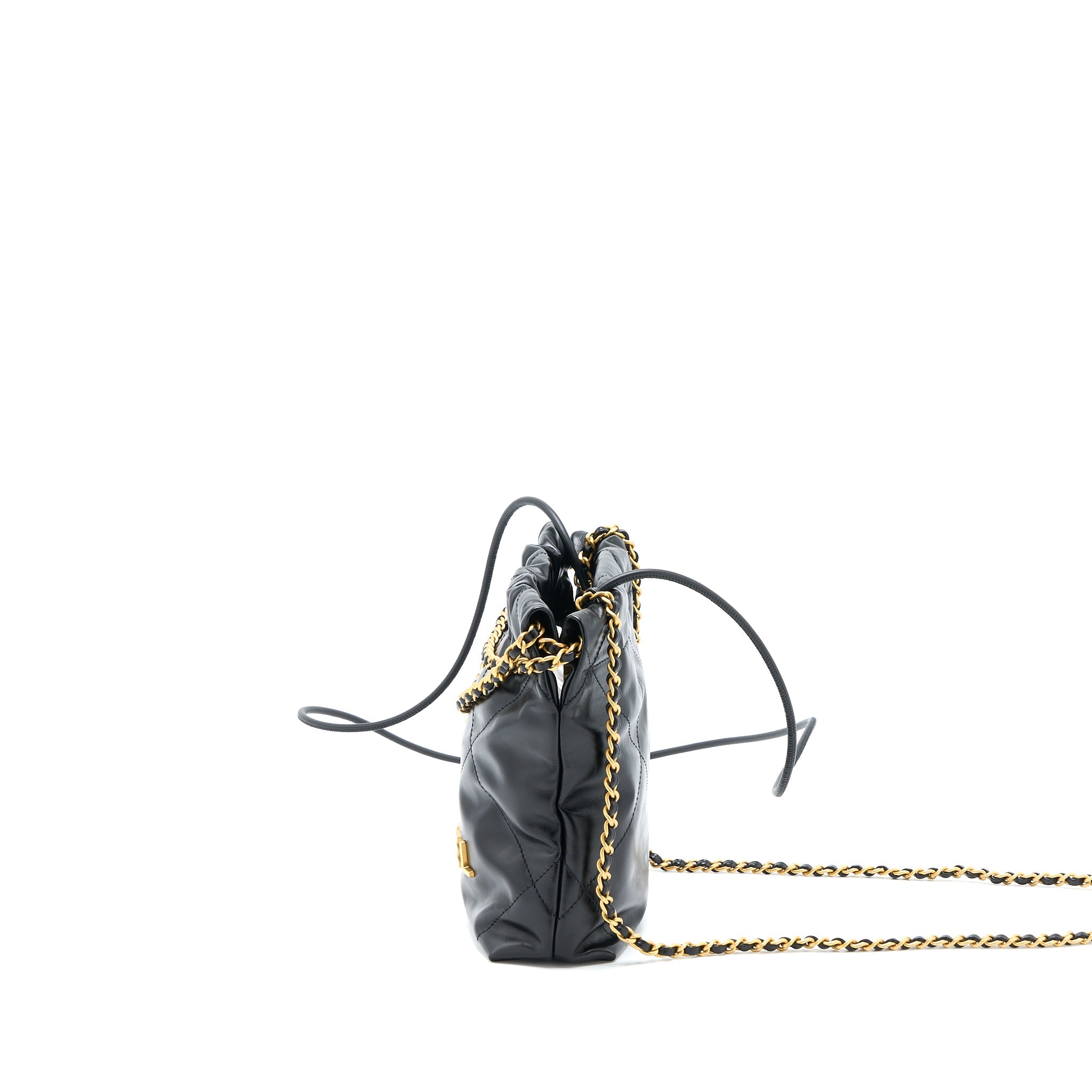 CHANEL 23S MINI 22 BAG AGED CALFSKIN BLACK BRUSHED GHW (MICROCHIP)
