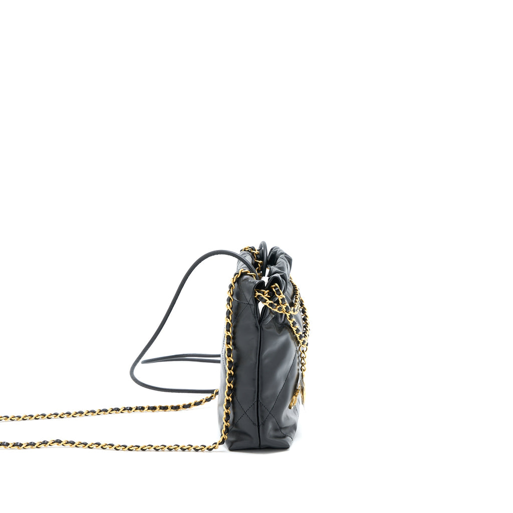 CHANEL 23S MINI 22 BAG AGED CALFSKIN BLACK BRUSHED GHW (MICROCHIP)