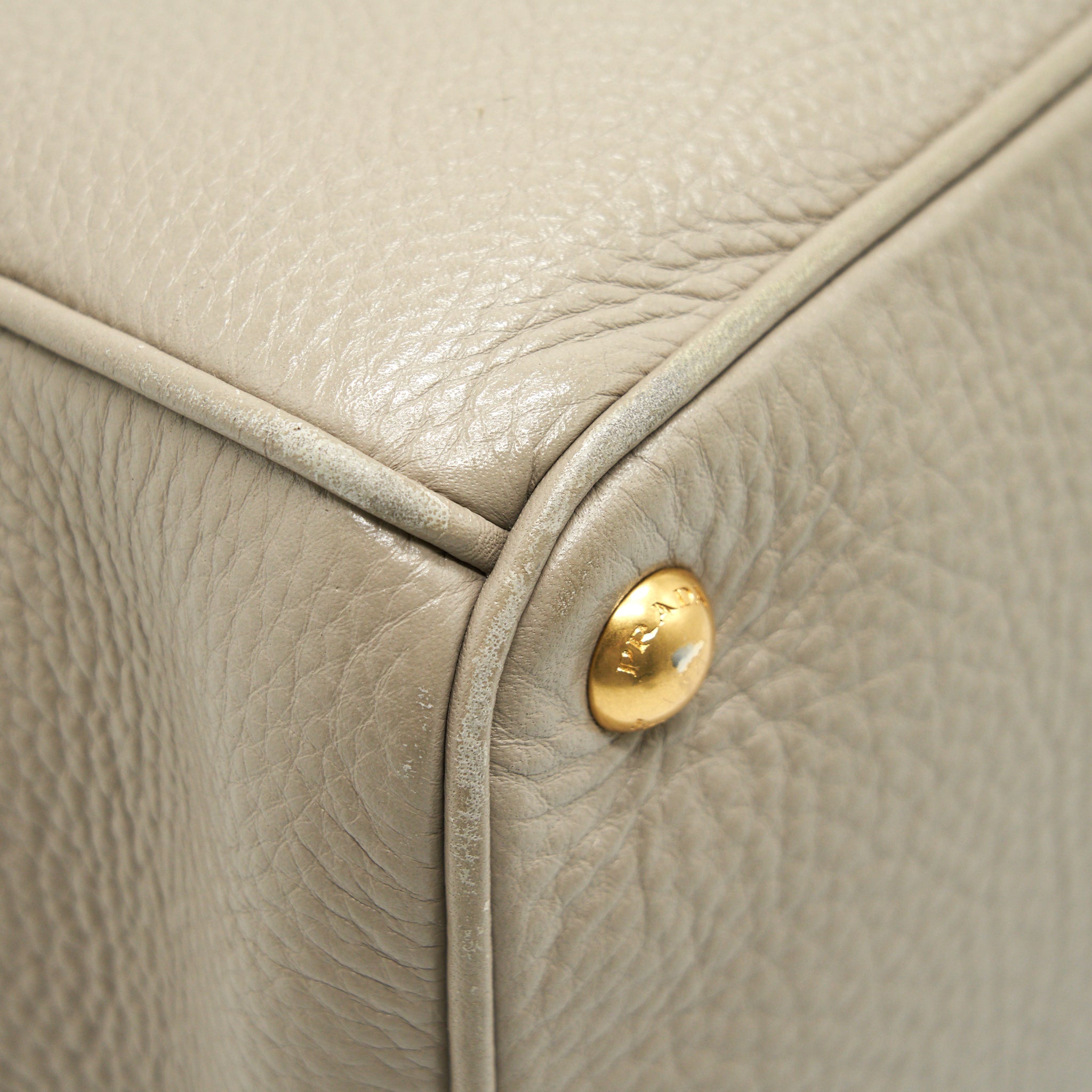 PRADA GRAINED CALFSKIN DOUBLE ZIP TOTE BAG LIGHT GREY GHW
