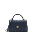 CHANEL MEDIUM CHEVRON COCO HANDLE BAG CAVIAR WITH LIZARD HANDLE NAVY BRUSHED GHW