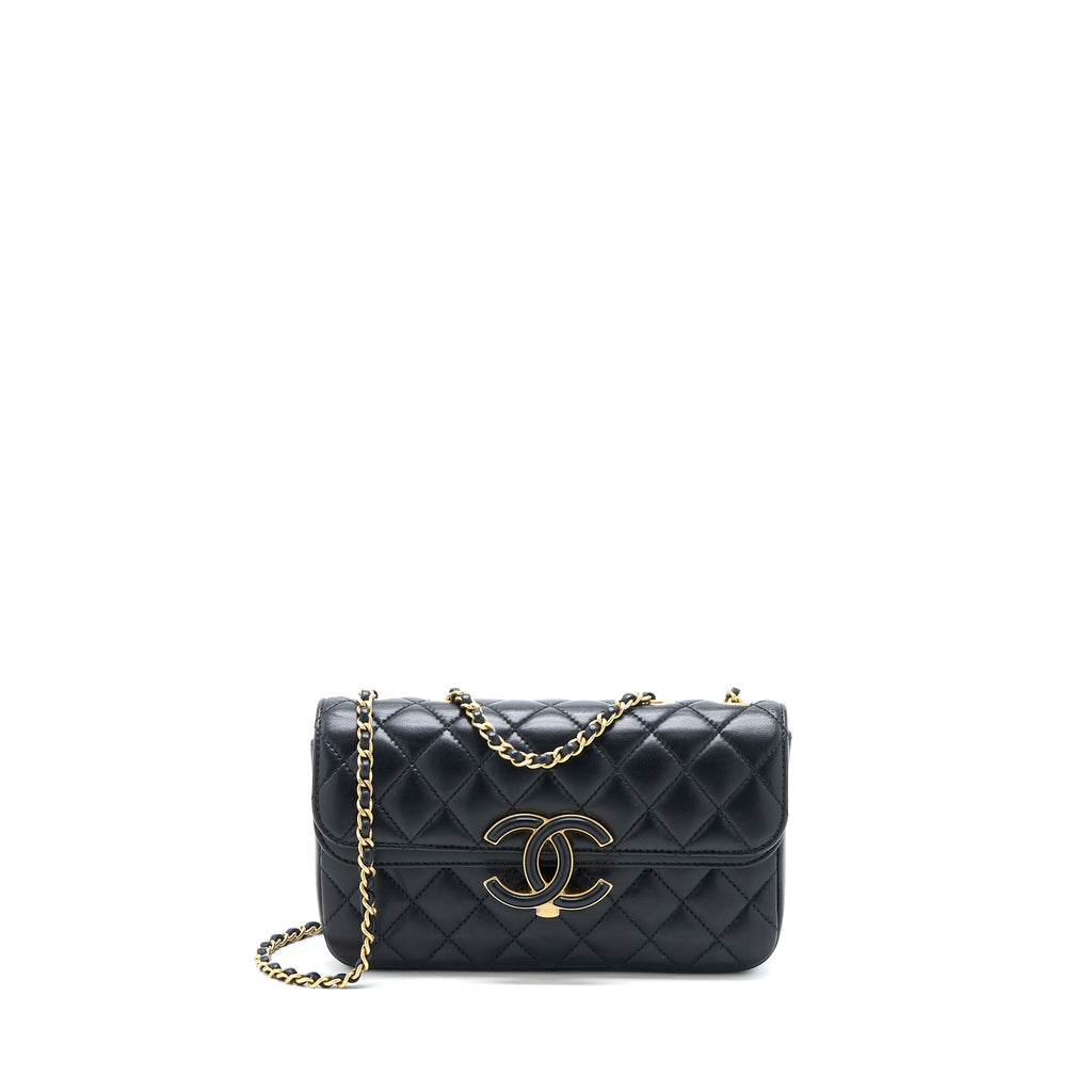 CHANEL SMALL ENAMEL CC FLAP BAG LAMBSKIN BLACK GHW