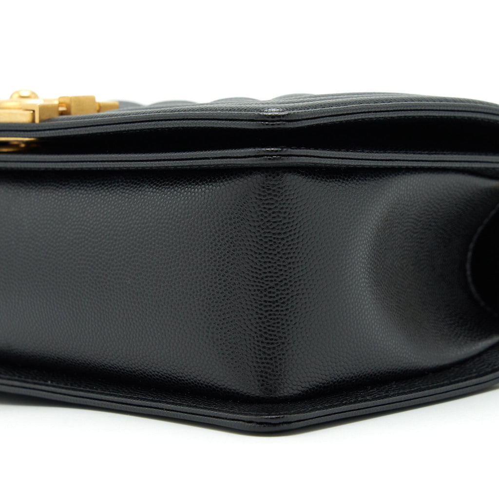 CHANEL MEDIUM BOY BAG CAVIAR BLACK WITH BRUSHED GHW (MICROCHIP)