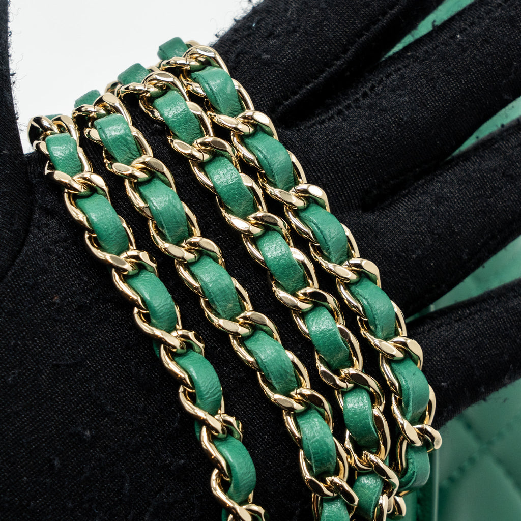 CHANEL TOP HANDLE MINI FLAP BAG WITH CHAIN LAMBSKIN GREEN LGHW (MICROCHIP)